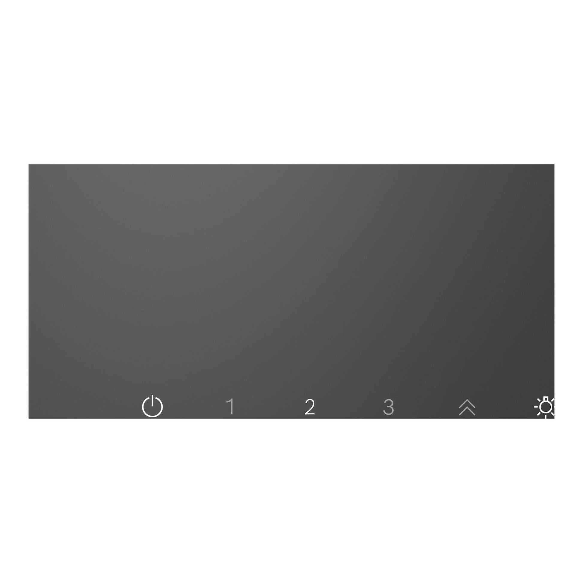 Bosch DWK85DK60, campana decorativa de cristal negro, vista frontal del panel táctil con niveles 1, 2 y 3.