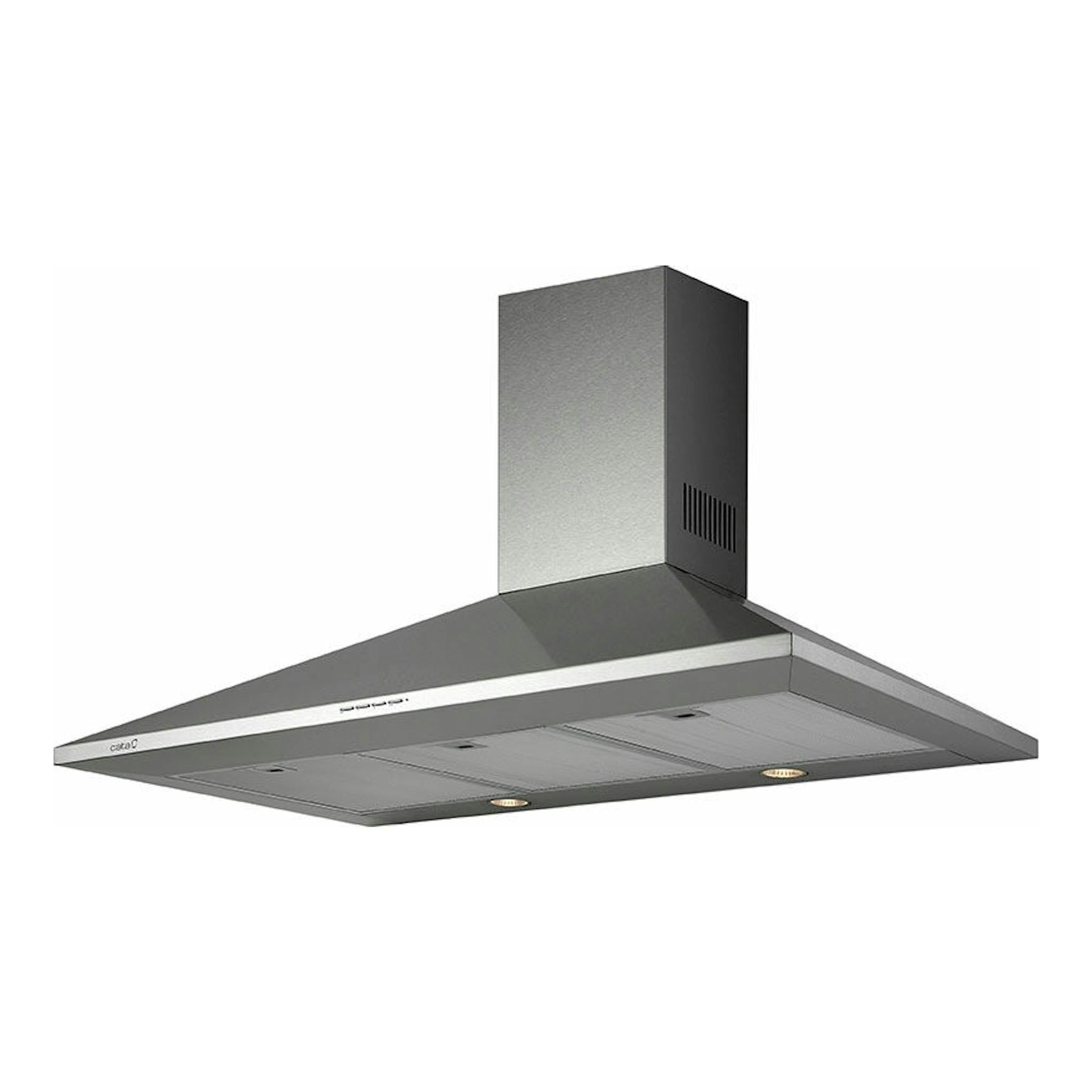 Campana extractora Cata Beta 1200 Inox, vista frontal en ángulo, acabado gris acero inoxidable.