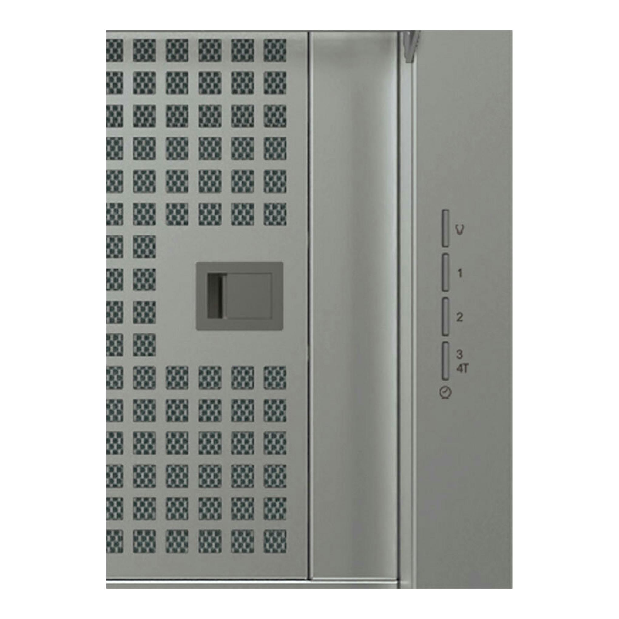Campana extractora Cata CoronaX100B de acero inoxidable, vista frontal parcial con controles y filtro perforado.