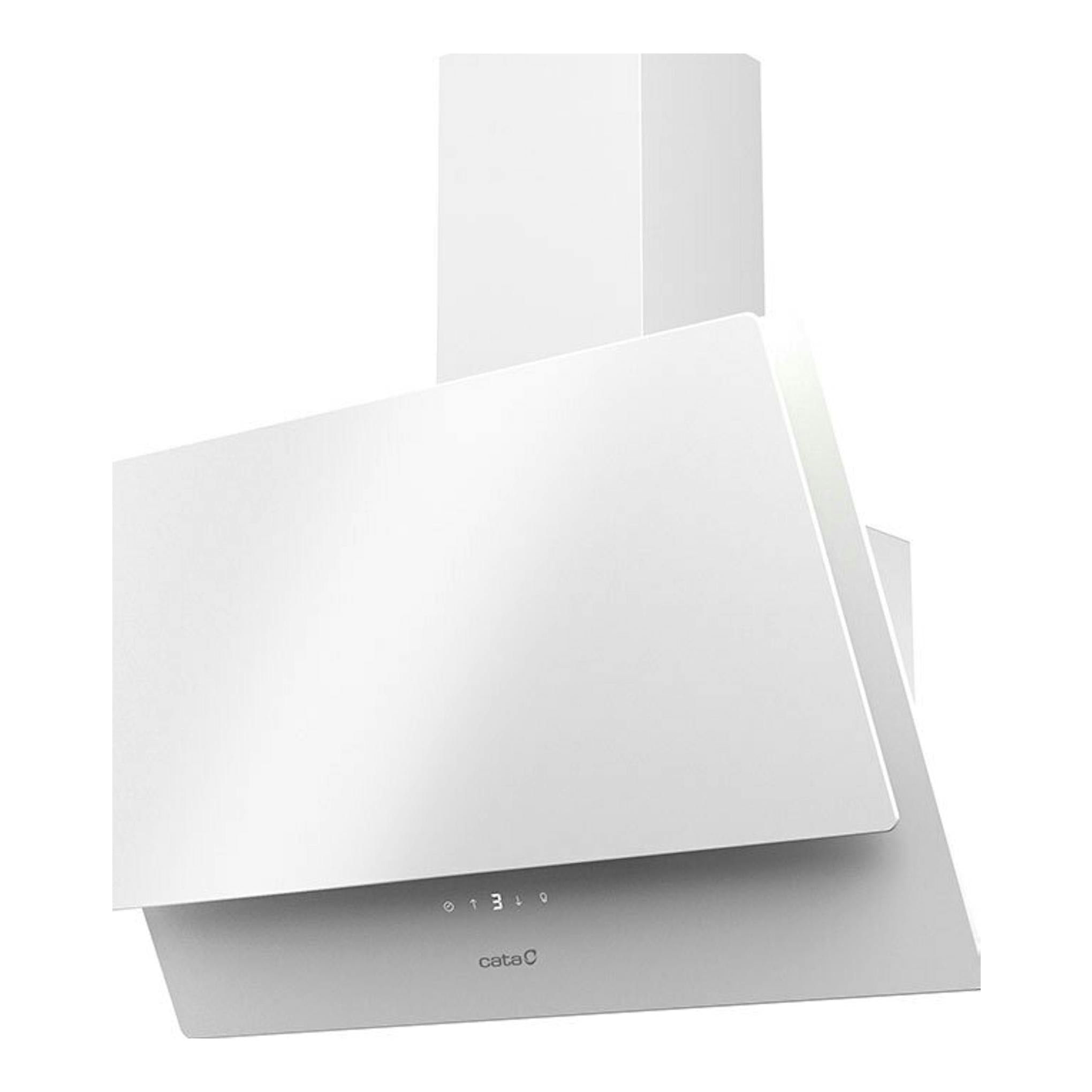 Campana decorativa Cata JUNO Plus 7000 GWH blanca, vista frontal en ángulo.