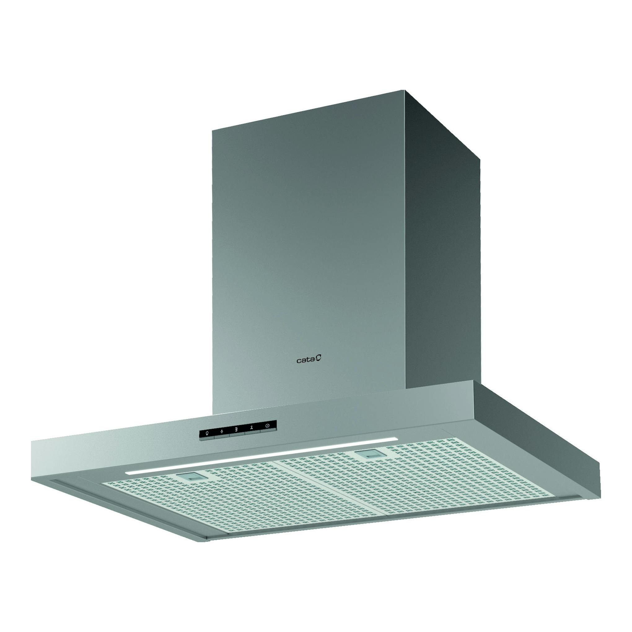 Campana decorativa Cata LEGEND 7010 X de acero inoxidable, vista frontal inferior, con panel de control.