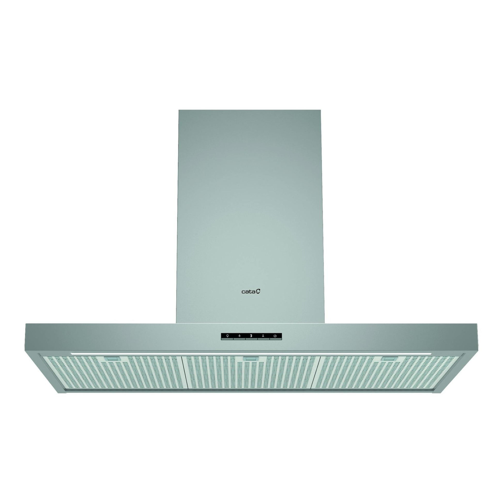 Campana decorativa Cata LEGEND 9010 X de acero inoxidable, vista frontal, con panel inferior y luces LED