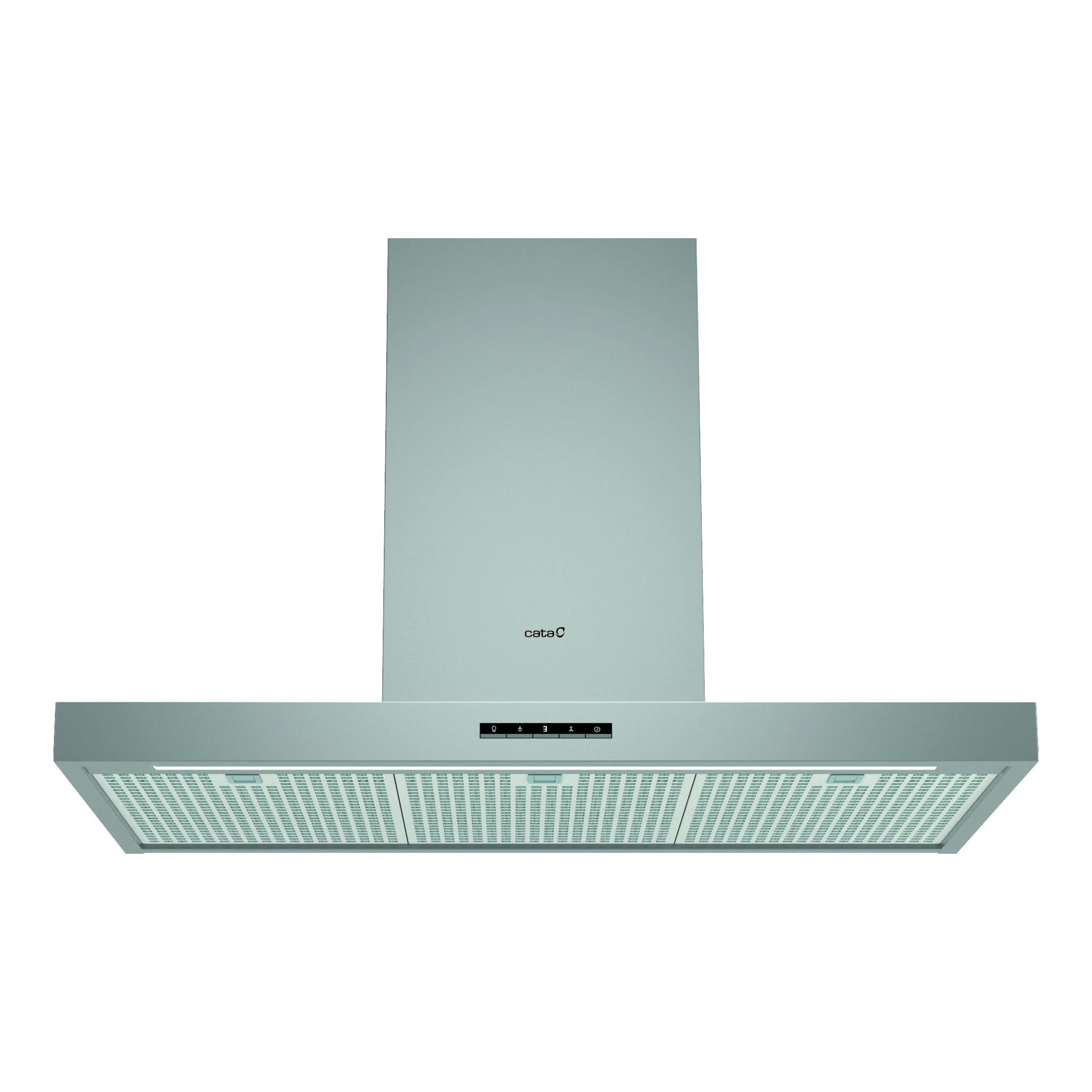 Campana decorativa Cata LEGEND 9010 X de acero inoxidable, vista frontal, con panel inferior y luces LED