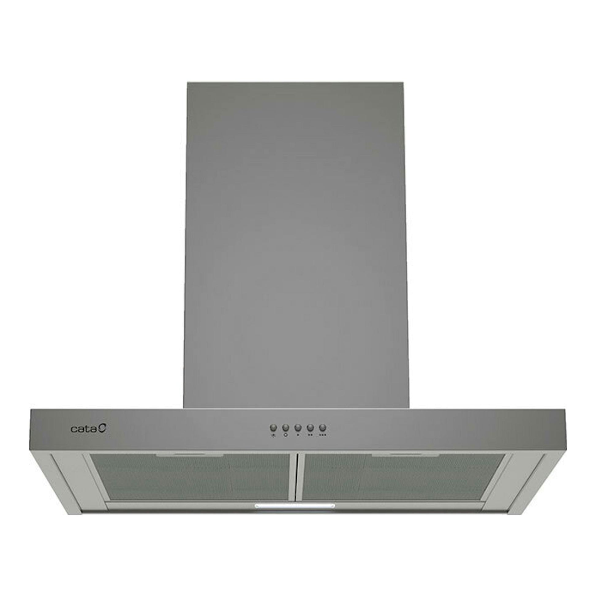 Campana decorativa Cata SPLUS6010X inox, vista frontal, acabado gris acero inoxidable.