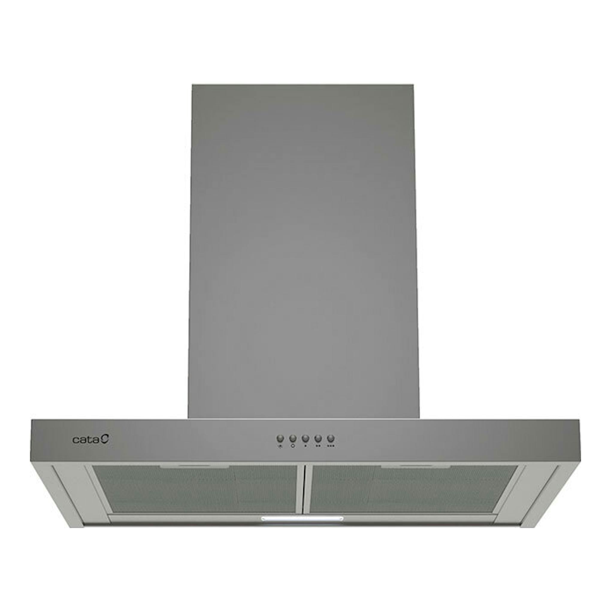 Campana decorativa Cata SPLUS6010X inox, vista frontal, acabado gris acero inoxidable.