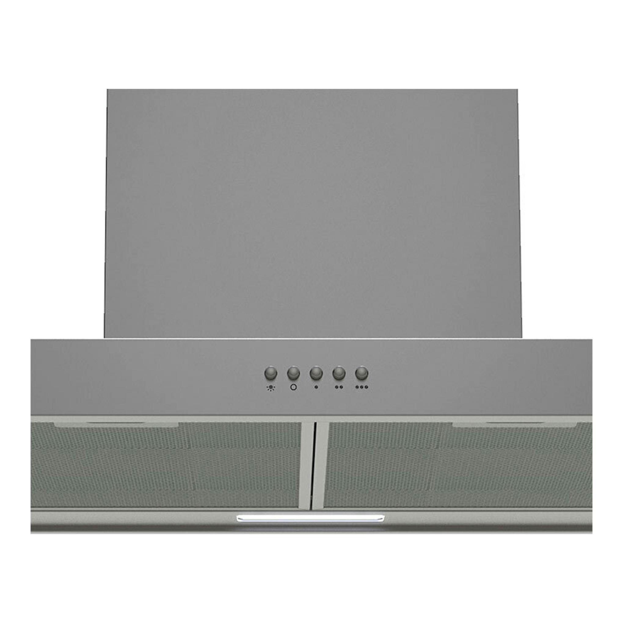 Campana decorativa Cata SPLUS6010X inox, vista frontal en acero inoxidable con botones y filtros metálicos.