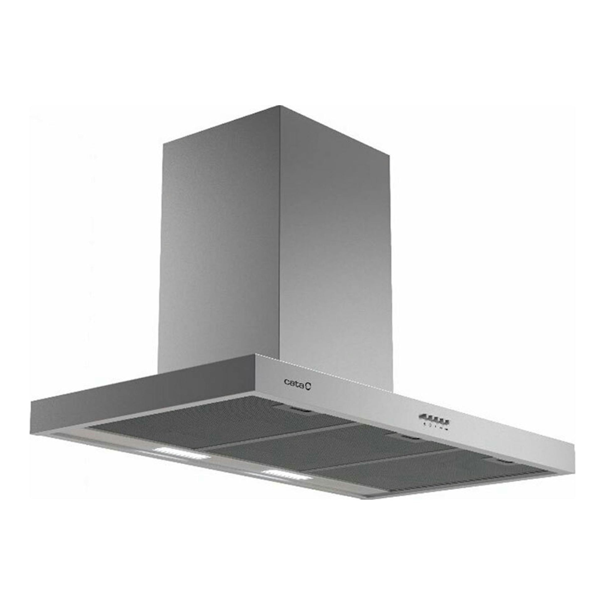 Campana decorativa Cata SPLUS9010X en inox, vista frontal en ángulo, color acero inoxidable.