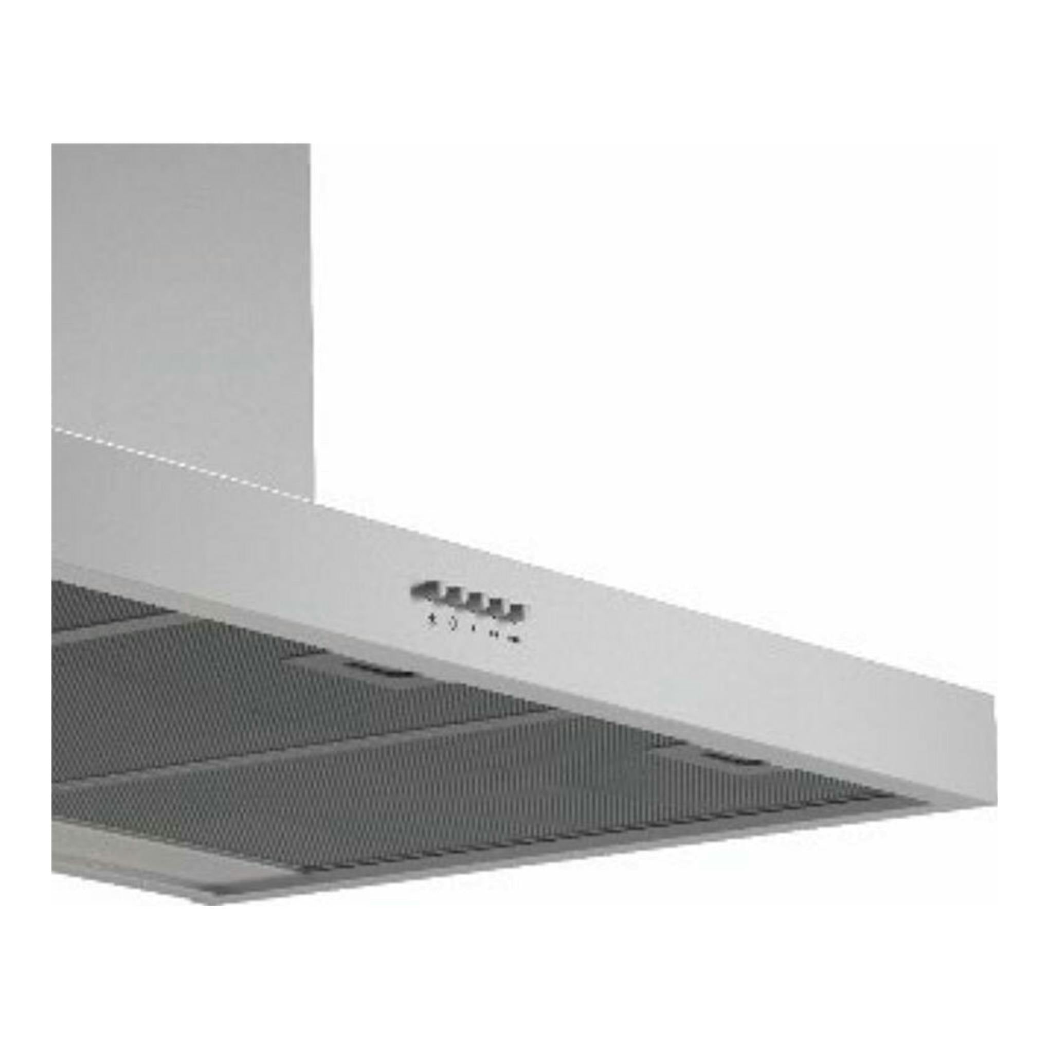 Campana decorativa Cata SPLUS9010X inox, vista inferior en ángulo, con controles frontales.