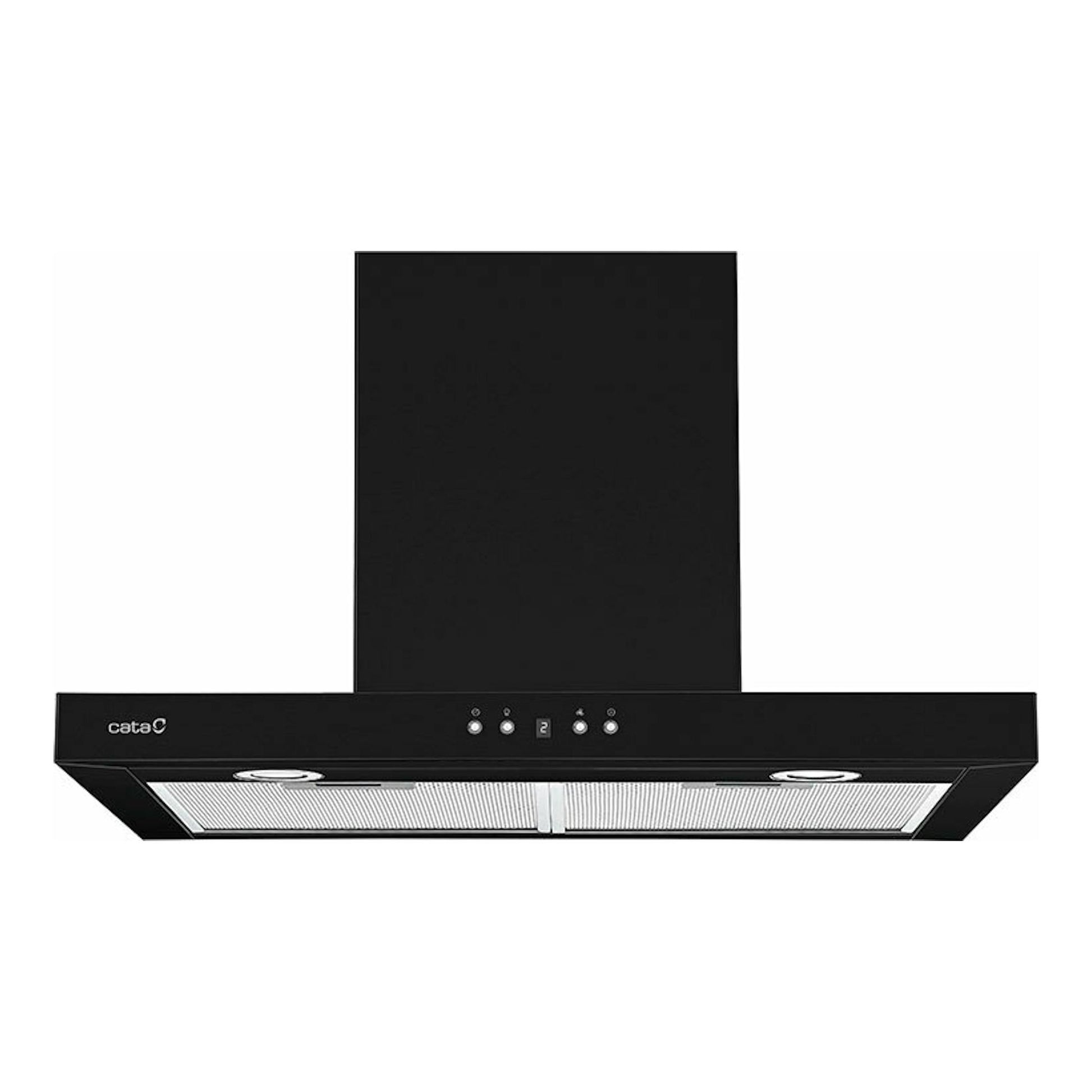 Campana extractora Cata SPRO 7000BK negra, vista frontal, con panel rectangular y filtros metálicos.