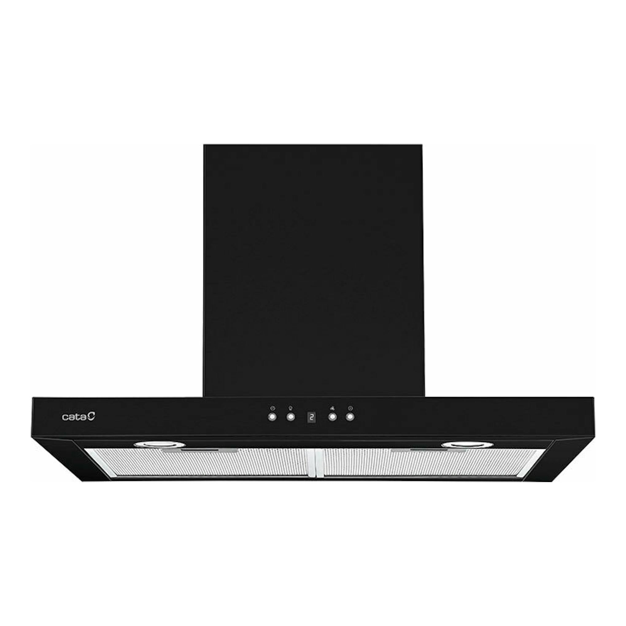 Campana extractora Cata SPRO 7000BK negra, vista frontal, con panel rectangular y filtros metálicos.