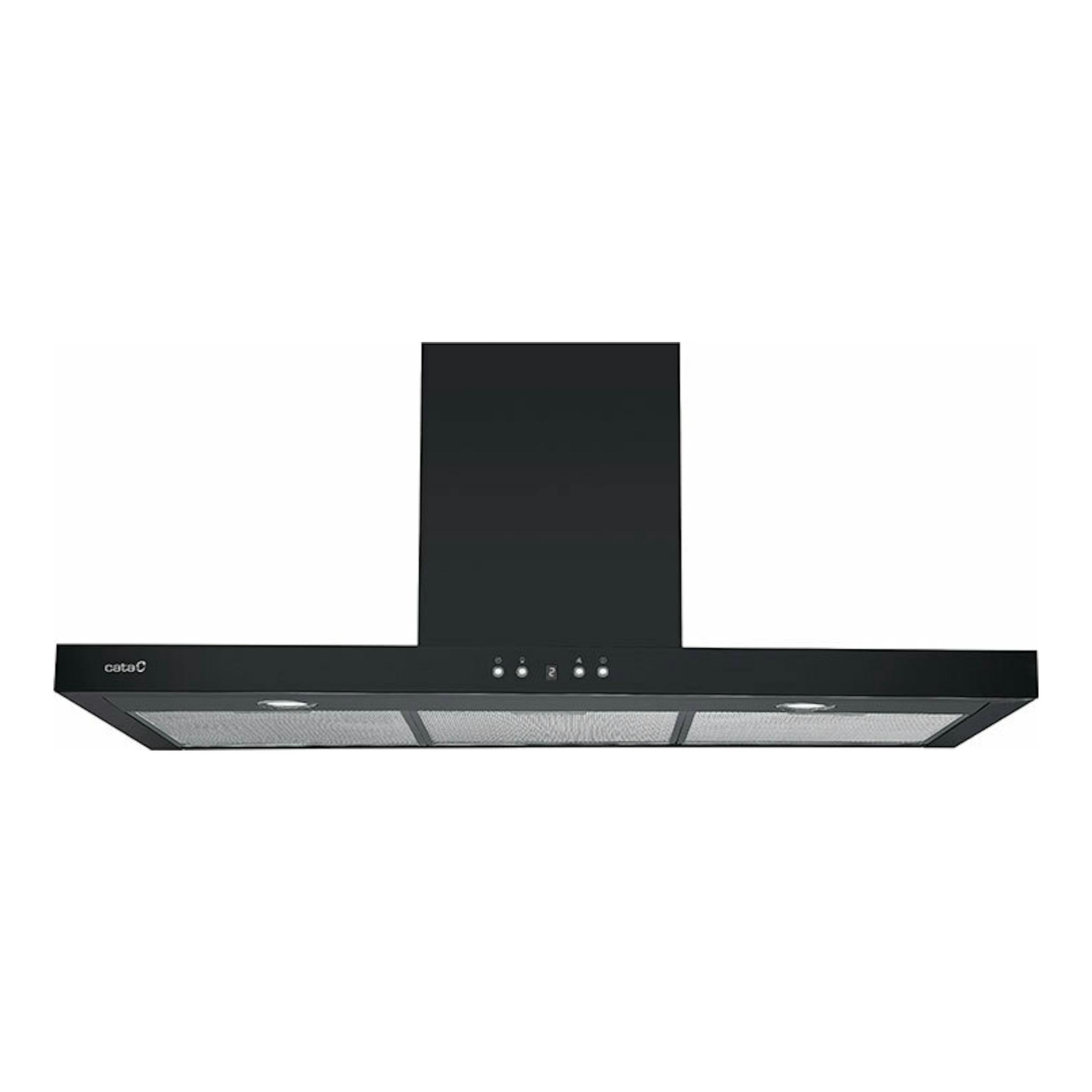 Campana extractora Cata SPRO 9000BK negra de 90 cm, vista frontal, con panel de control y filtros metálicos.