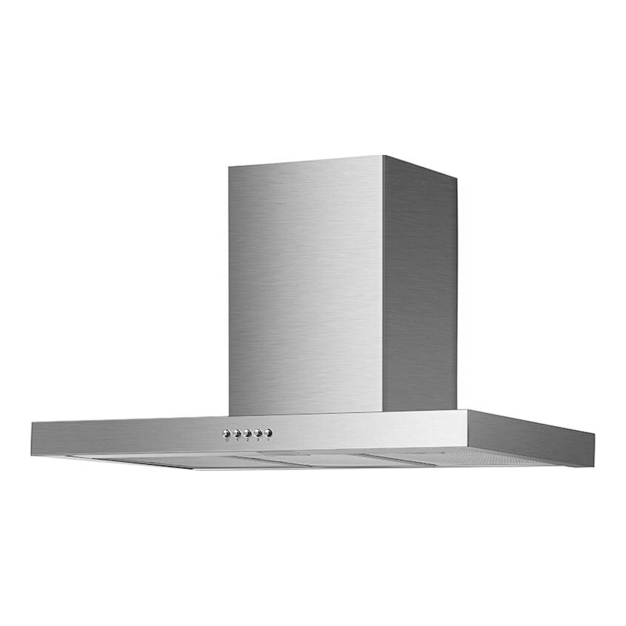 Campana decorativa Cata ST9000X inox, vista frontal en ángulo, acabado acero inoxidable.