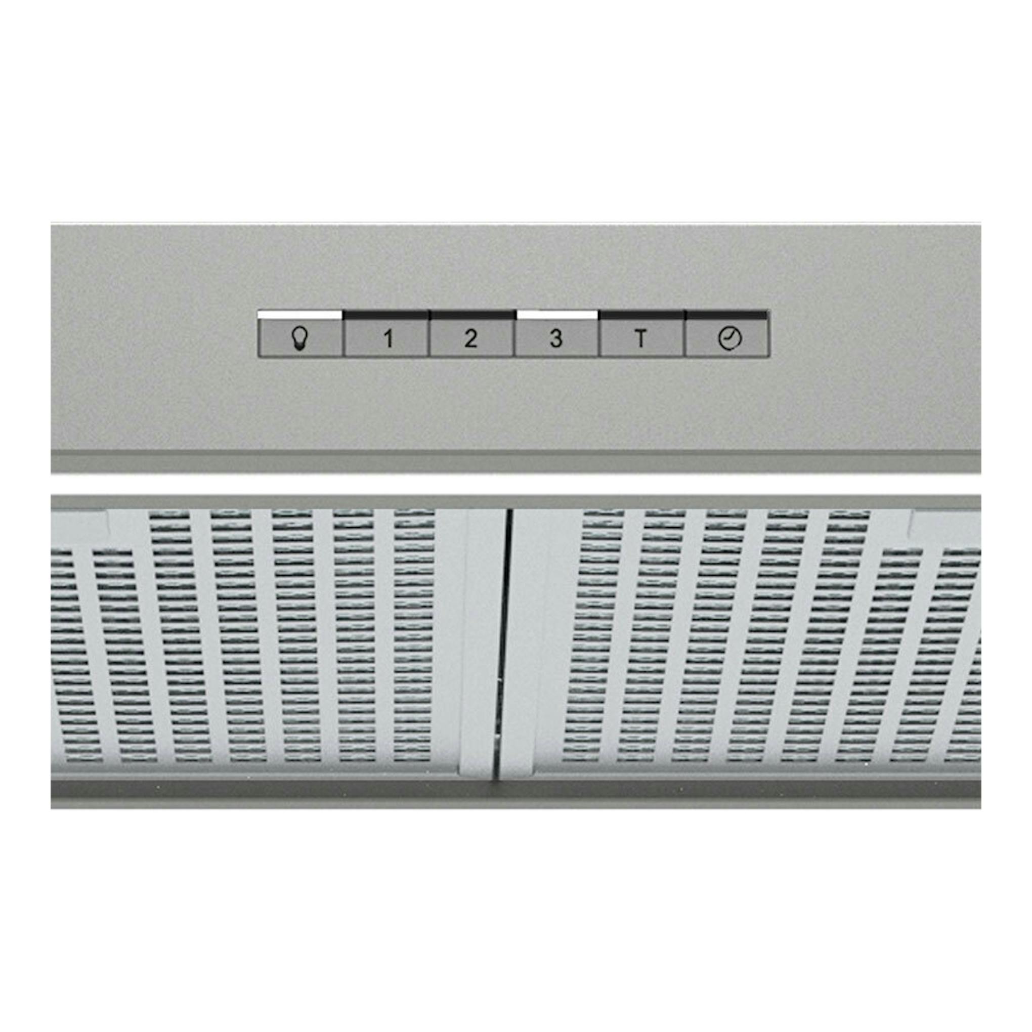Campana extractora Cata SYGMA 7010X de acero inoxidable, vista frontal del panel de controles y filtros.