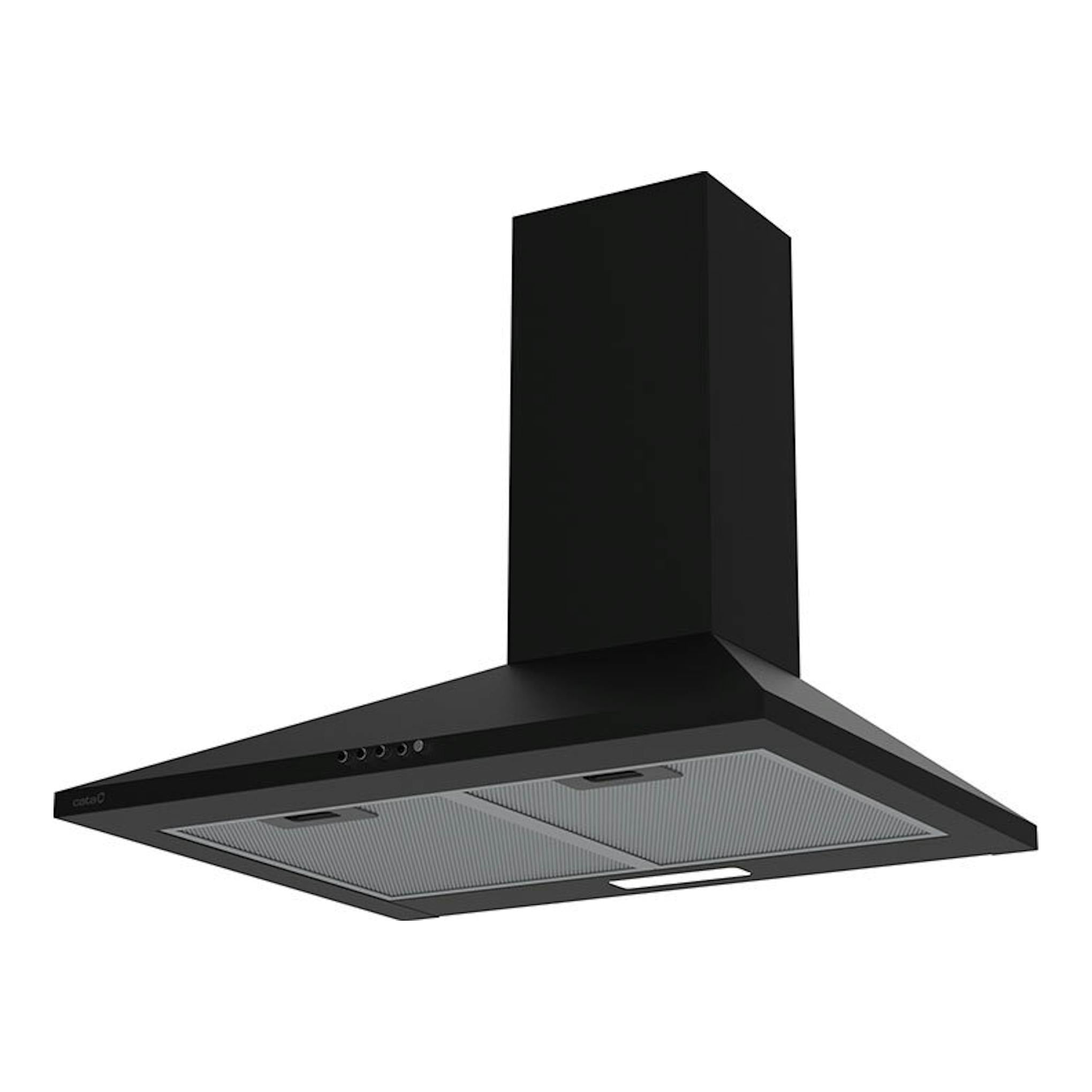 Campana decorativa Cata VK6000BK negra, vista inferior en ángulo, de 60 cm.