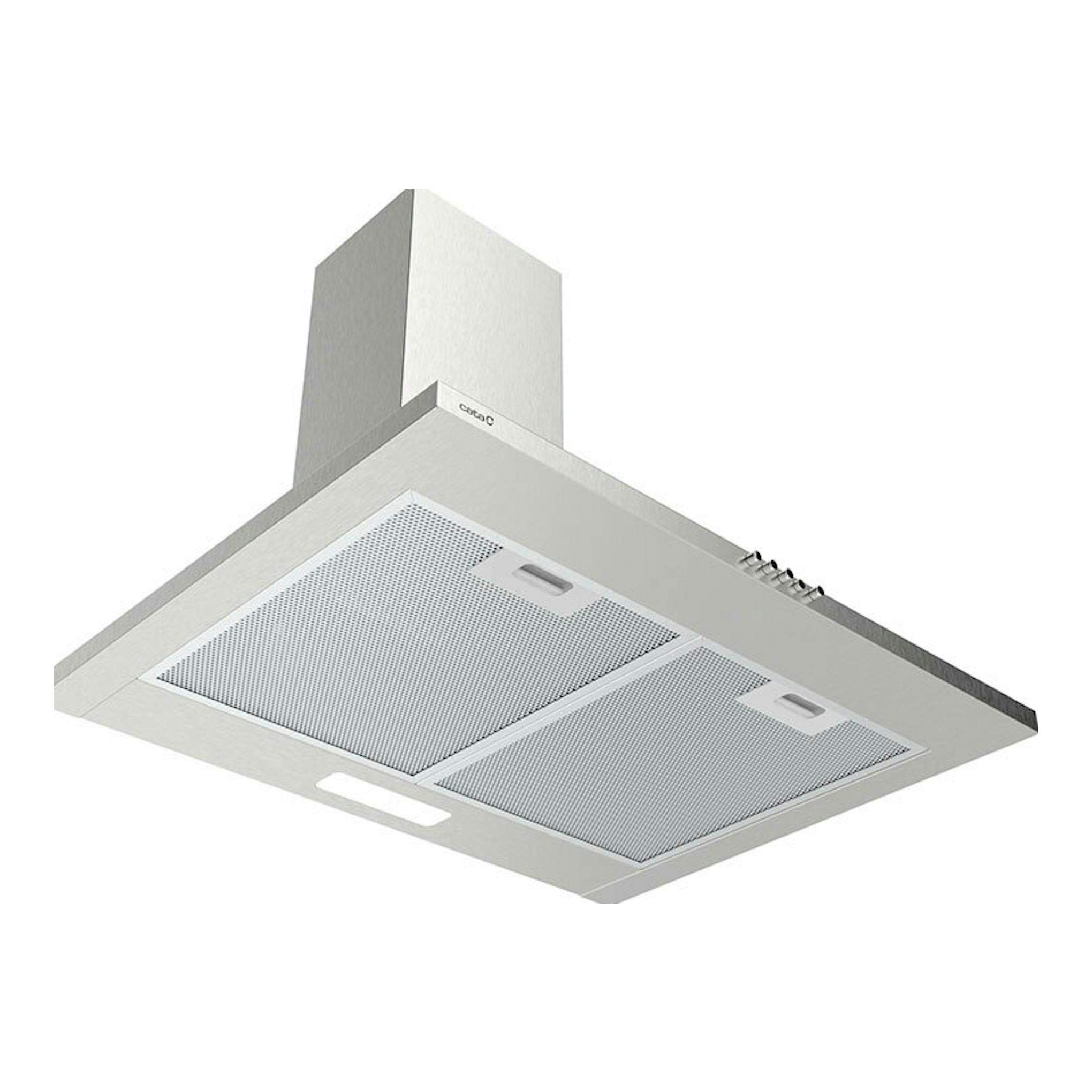 Campana decorativa Cata VK6000X en acero inoxidable, vista inferior en ángulo.