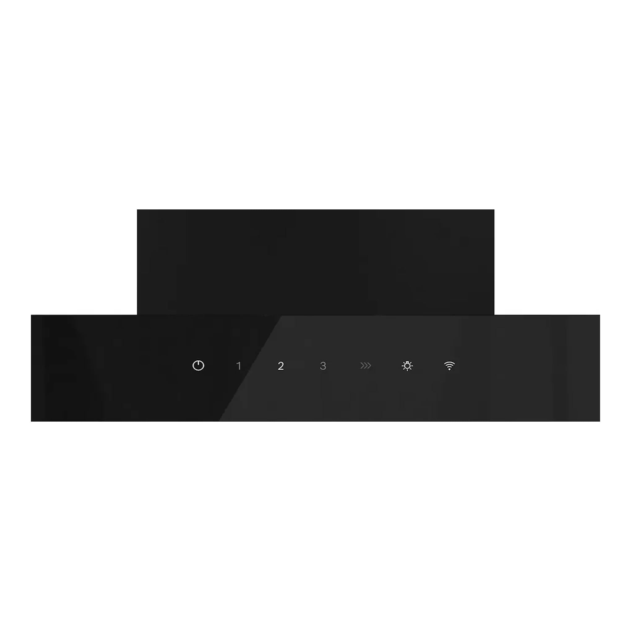 Campana extractora Siemens LC97BDN60 negra mate, vista frontal, panel táctil con niveles e iconos Home Connect.