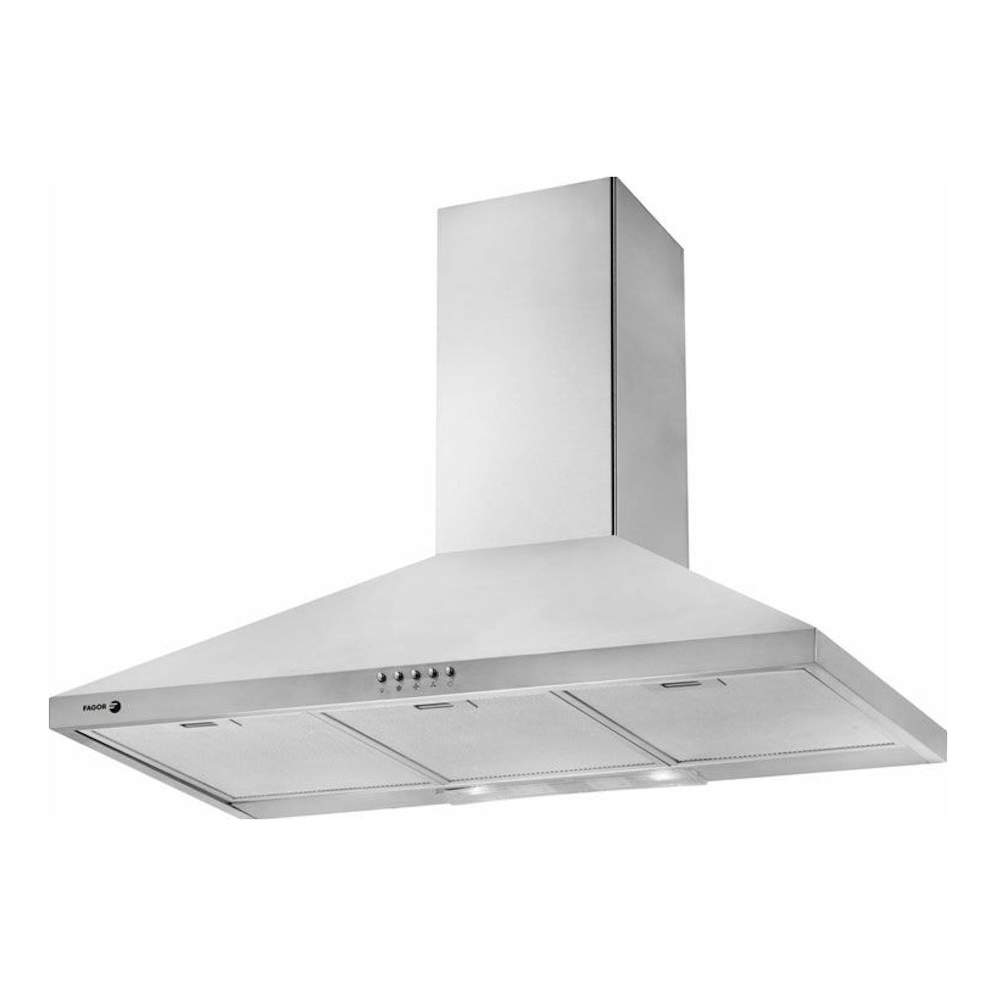 Campana decorativa Fagor 3CFP-9050X en acero inoxidable, vista frontal con leve ángulo inferior.