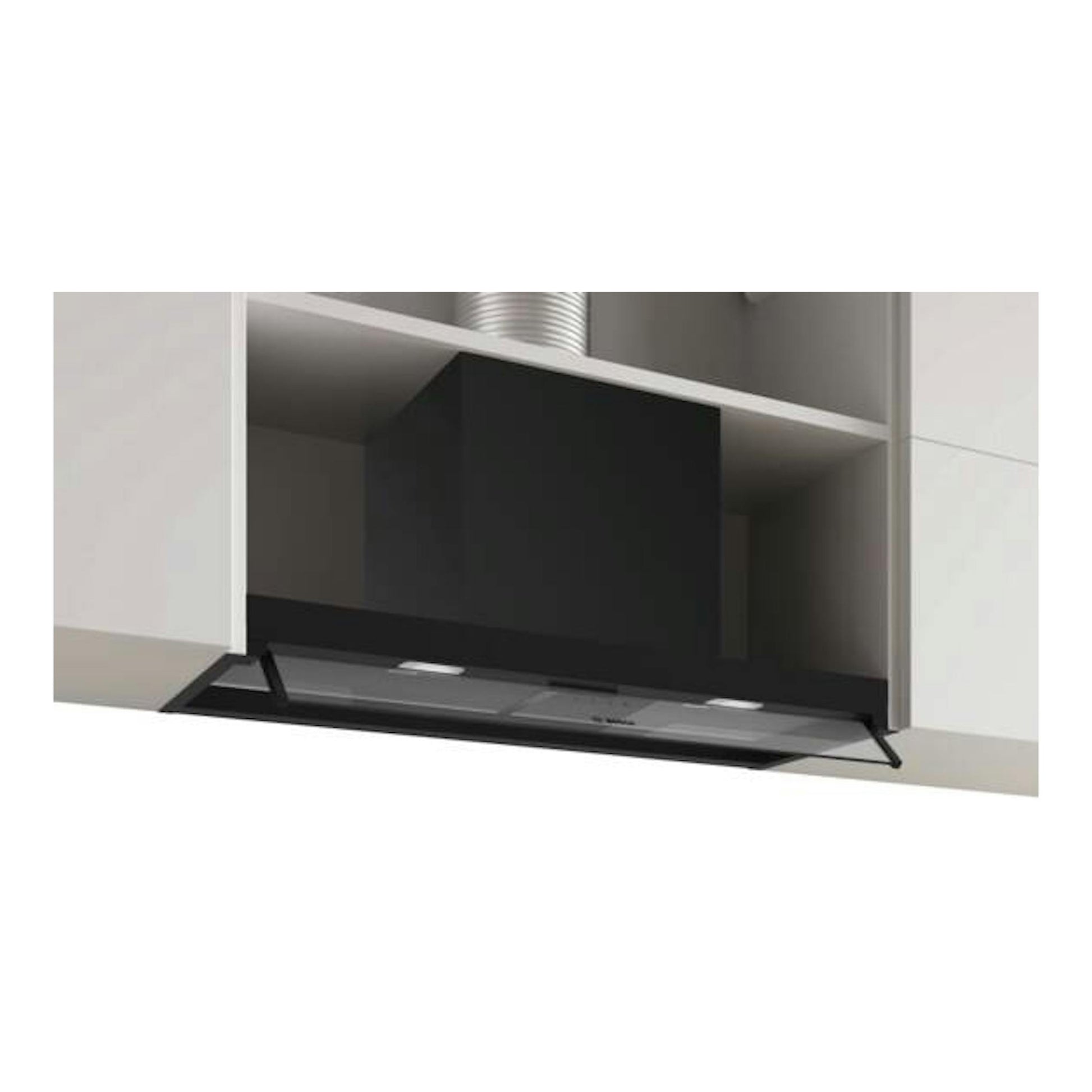 Campana integrable Bosch DBB85CC60, vista frontal, negra mate con cristal transparente.