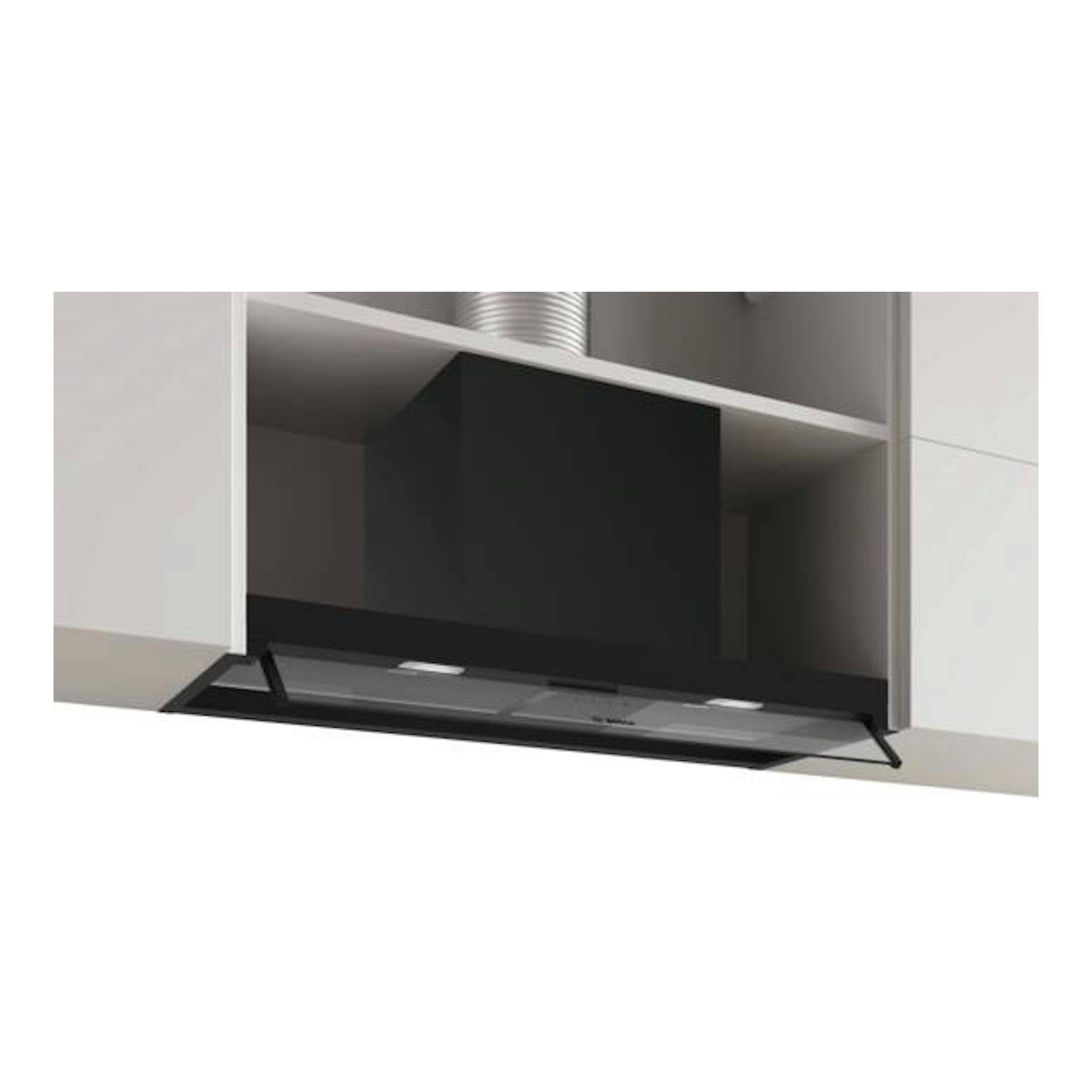 Campana integrable Bosch DBB85CC60, vista frontal, negra mate con cristal transparente.
