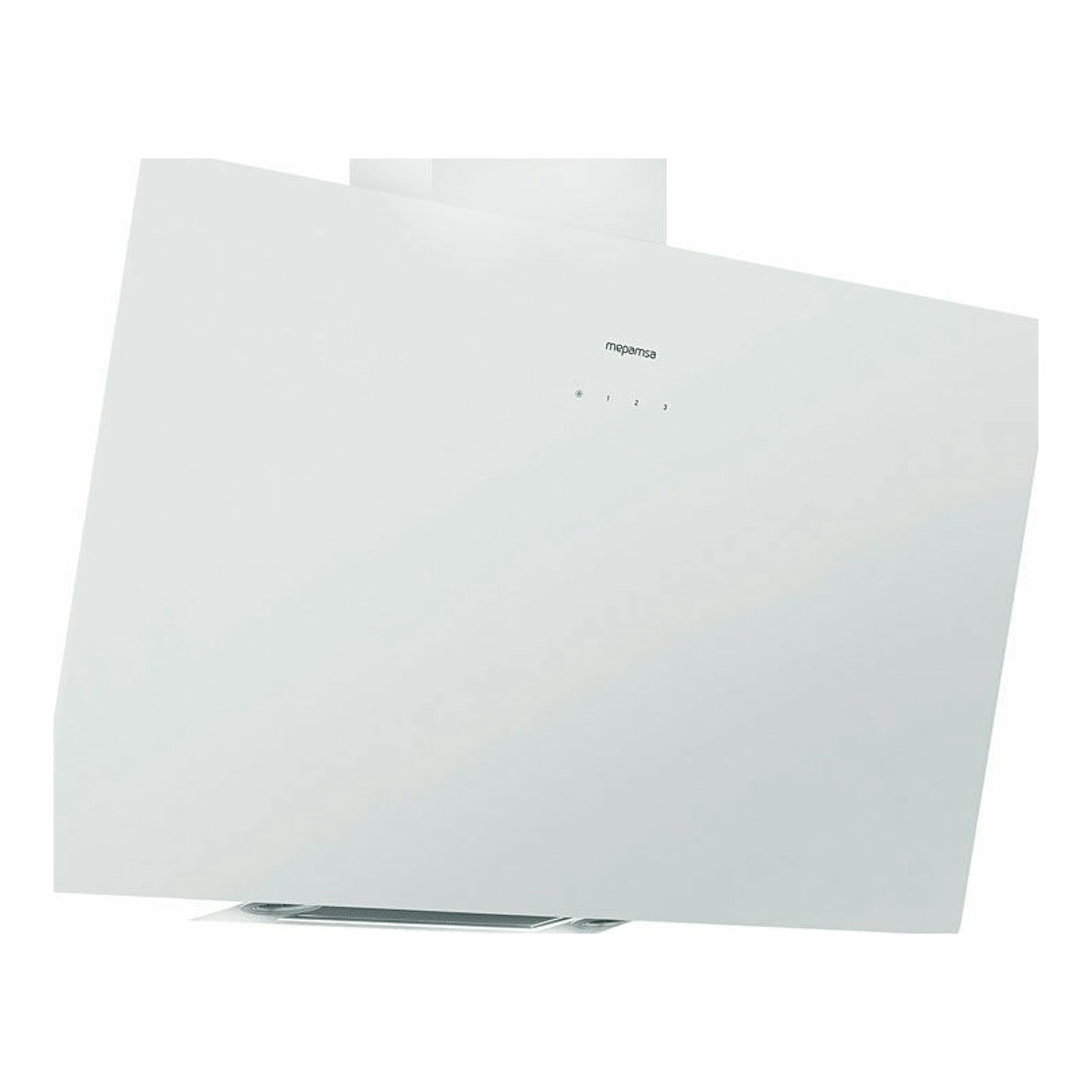 Campana decorativa Mepamsa Display Green Power 90 blanca, vista frontal inclinada.