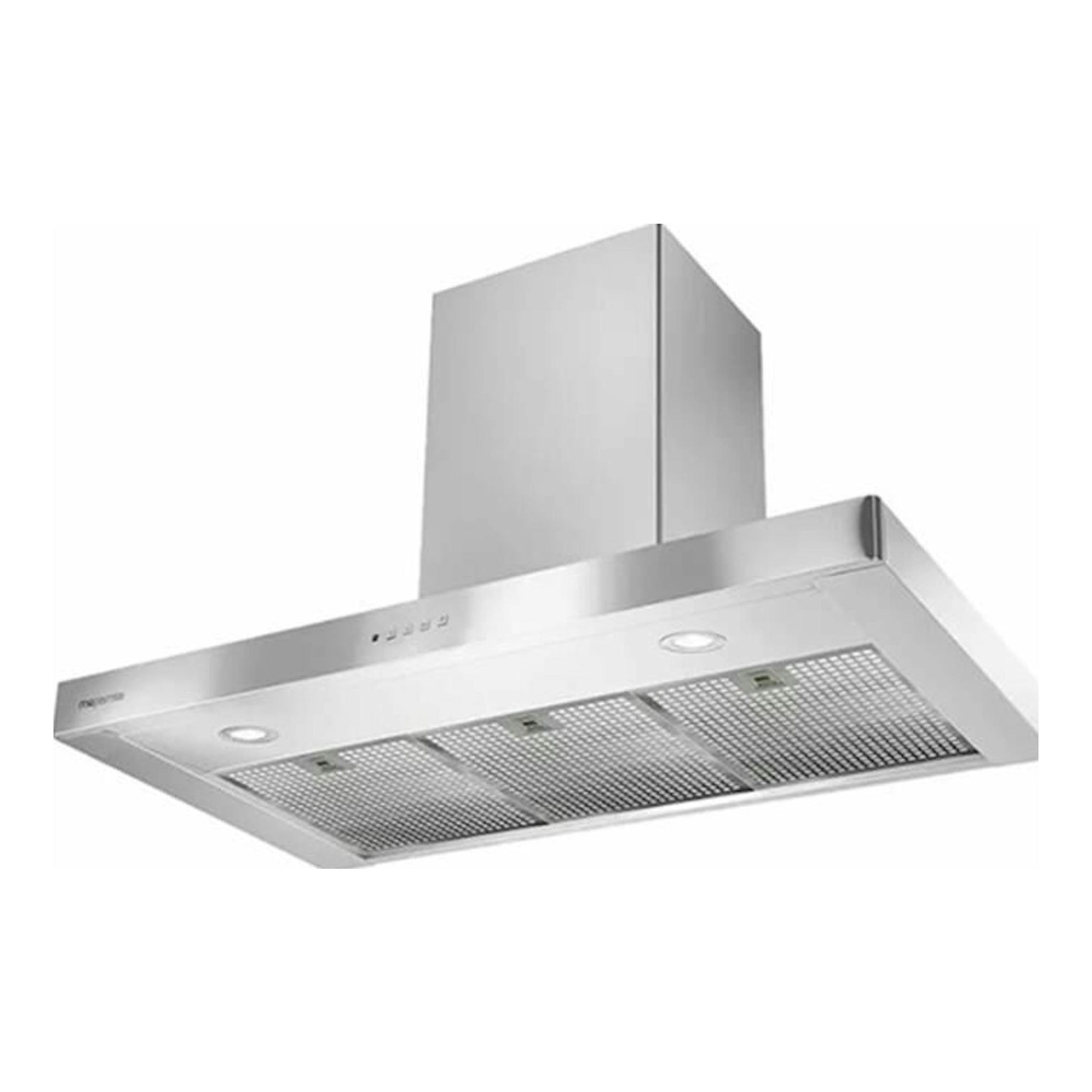 Campana decorativa Mepamsa Stilo Green Power GP 90 X de inox, vista inferior y frontal.
