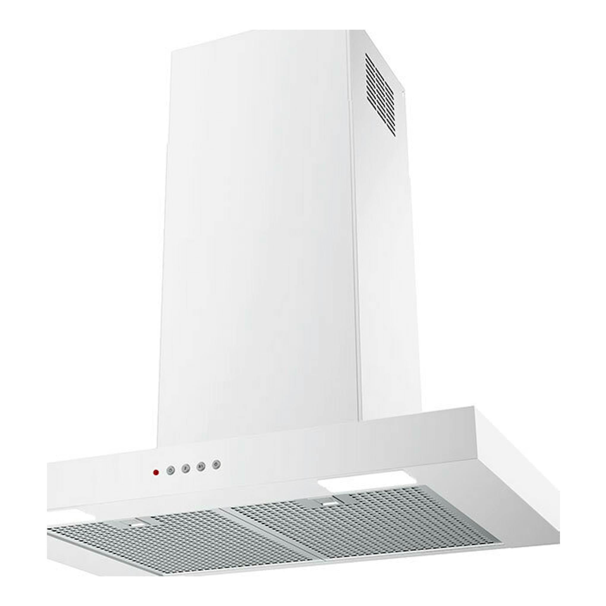 Campana decorativa Mepamsa Stilo Neo blanca, vista frontal en ángulo inferior.