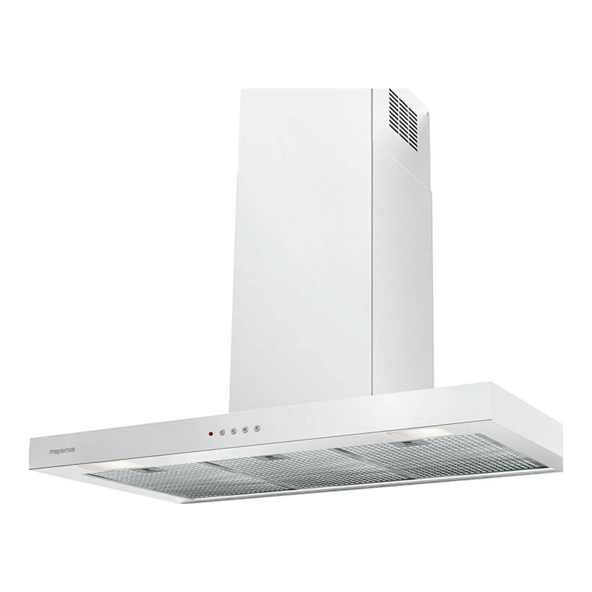Campana decorativa Mepamsa Stilo Neo 90 cm blanca, vista frontal con ligera perspectiva inferior.