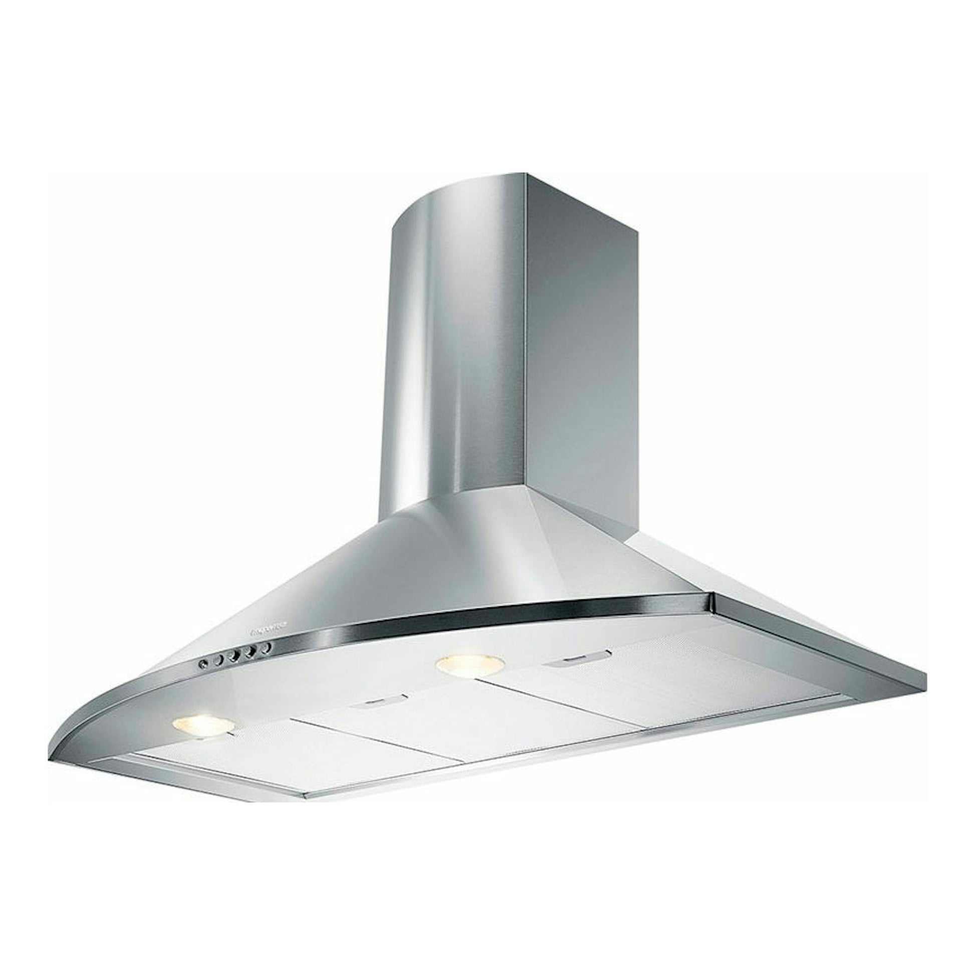 Campana decorativa Mepamsa Tender H 90 inox, vista frontal en ángulo, color acero inoxidable.