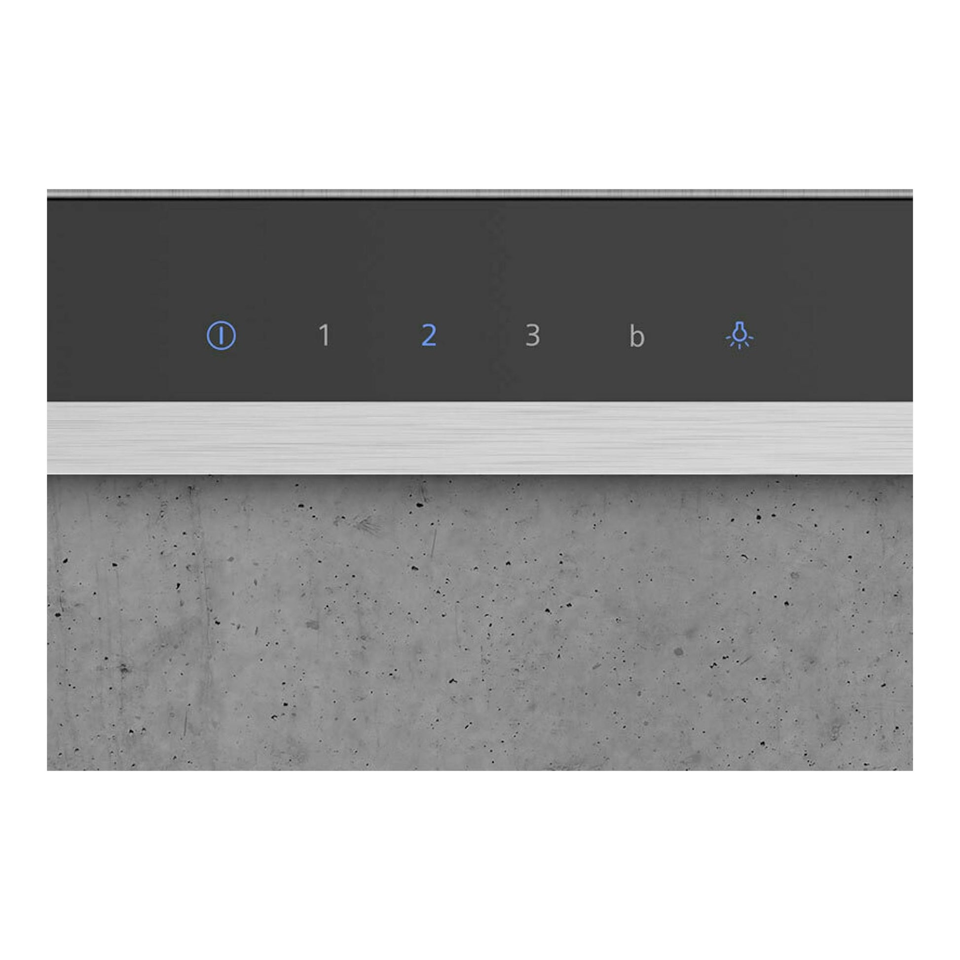 Campana decorativa Siemens LC67BHM50 en inox, vista frontal con panel táctil y controles iluminados.