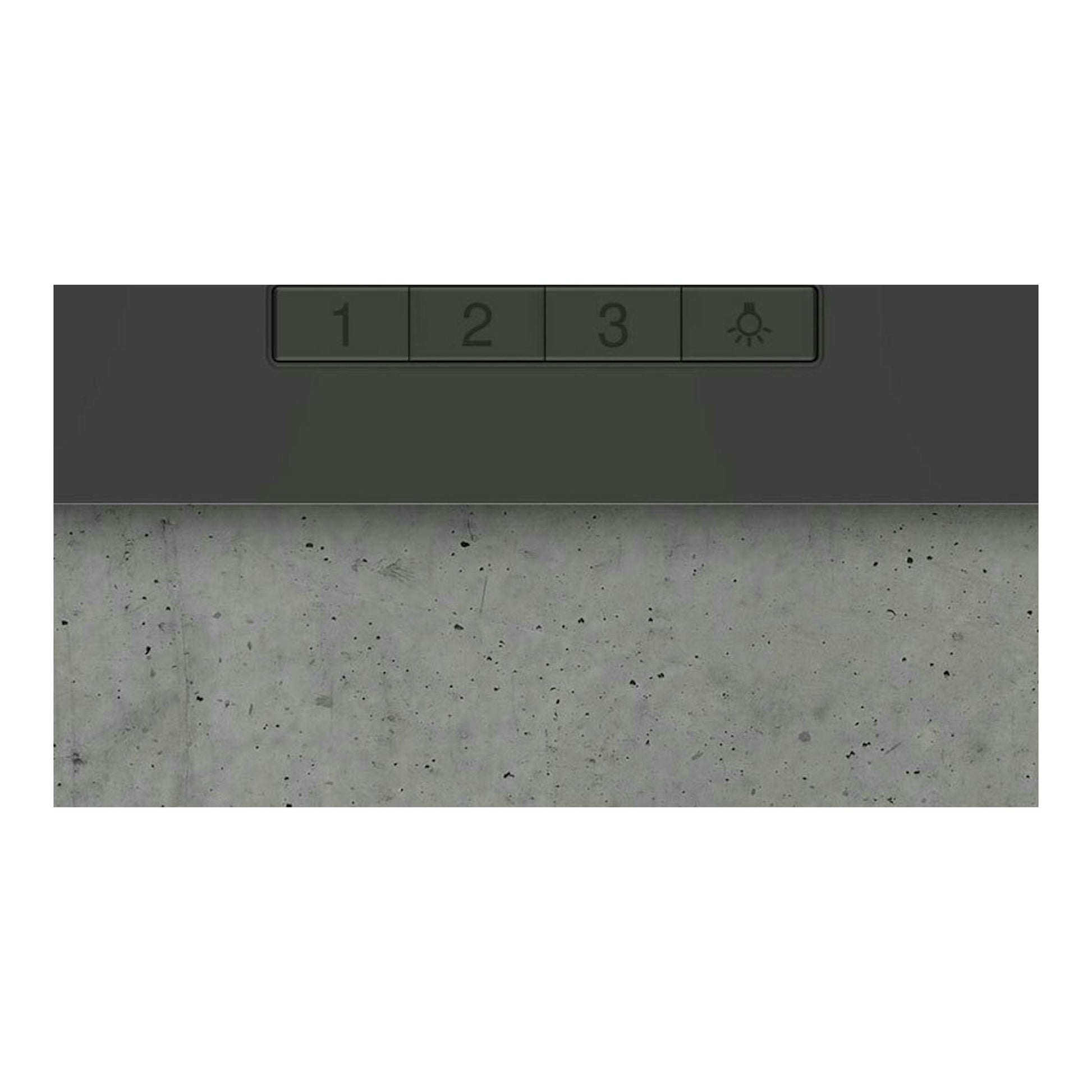 Campana decorativa Siemens LC96BBC60 negra, vista frontal parcial del panel con botones 1, 2, 3 y luz.