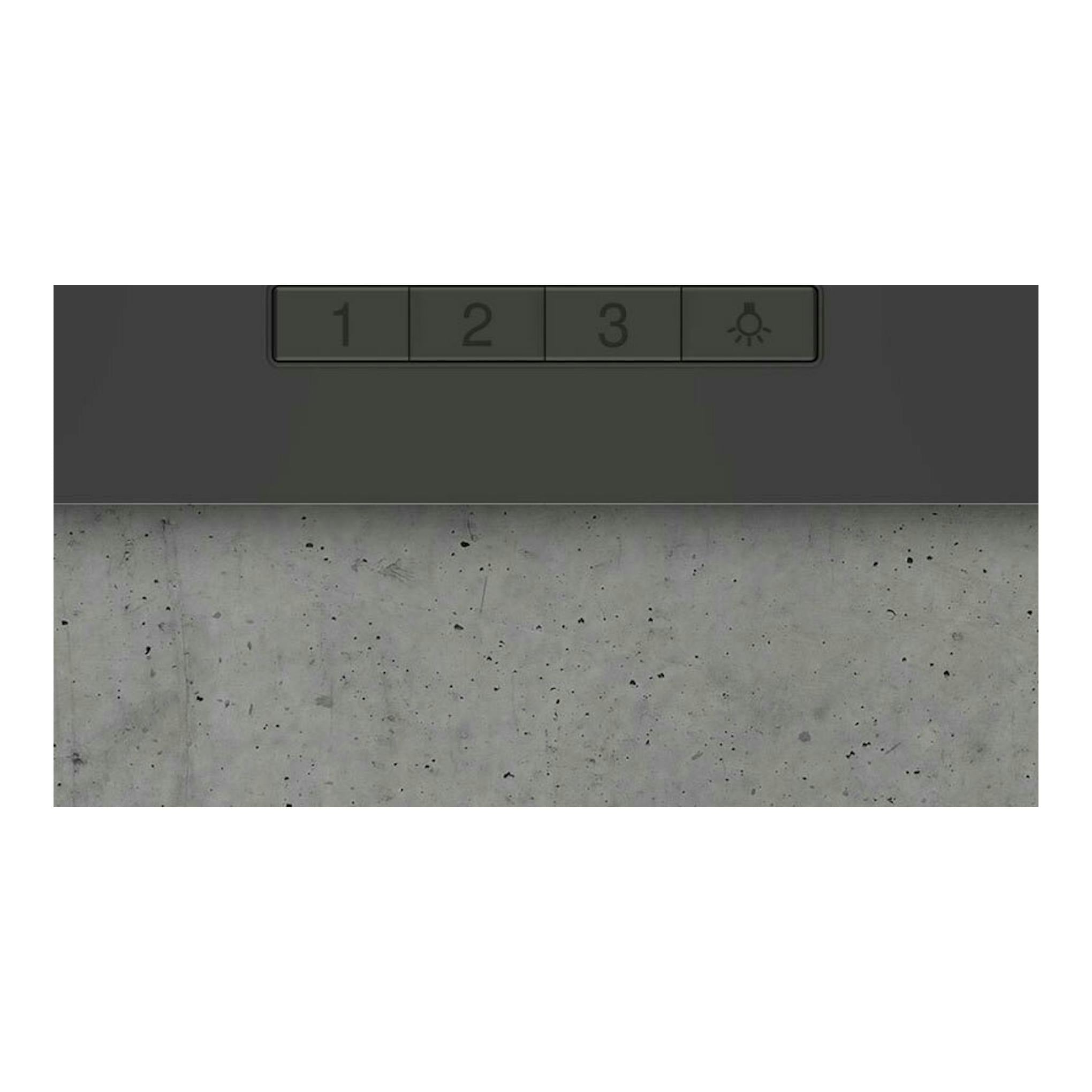 Campana decorativa Siemens LC96BBC60 negra, vista frontal parcial del panel con botones 1, 2, 3 y luz.
