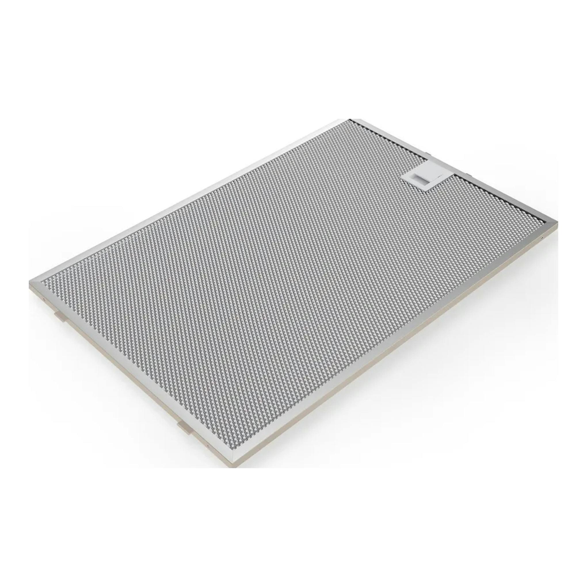 Campana integrable Bosch DBB97DP60, vista en ángulo, panel metálico perforado plateado.