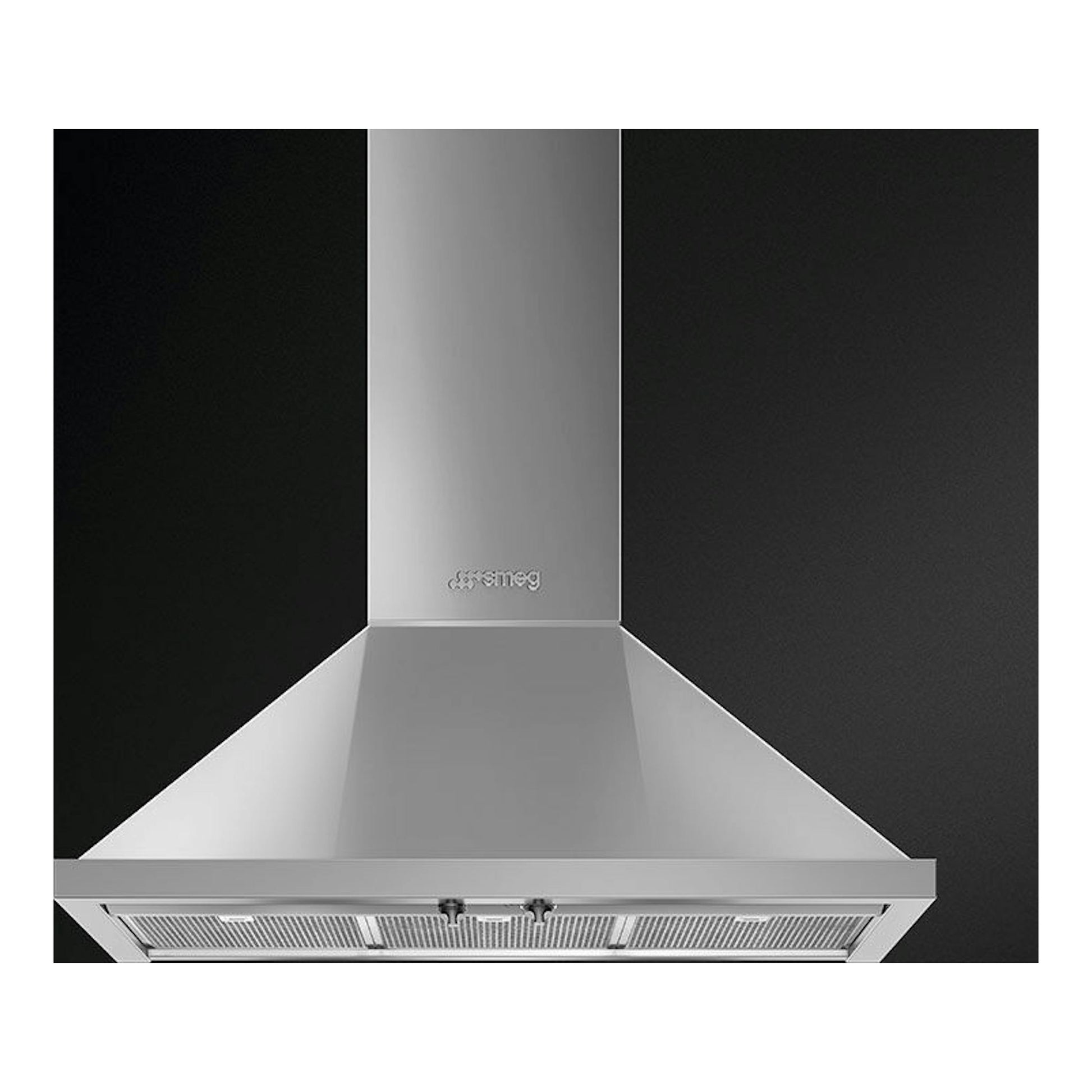 Campana decorativa Smeg KPF9X en acero inoxidable, vista frontal.