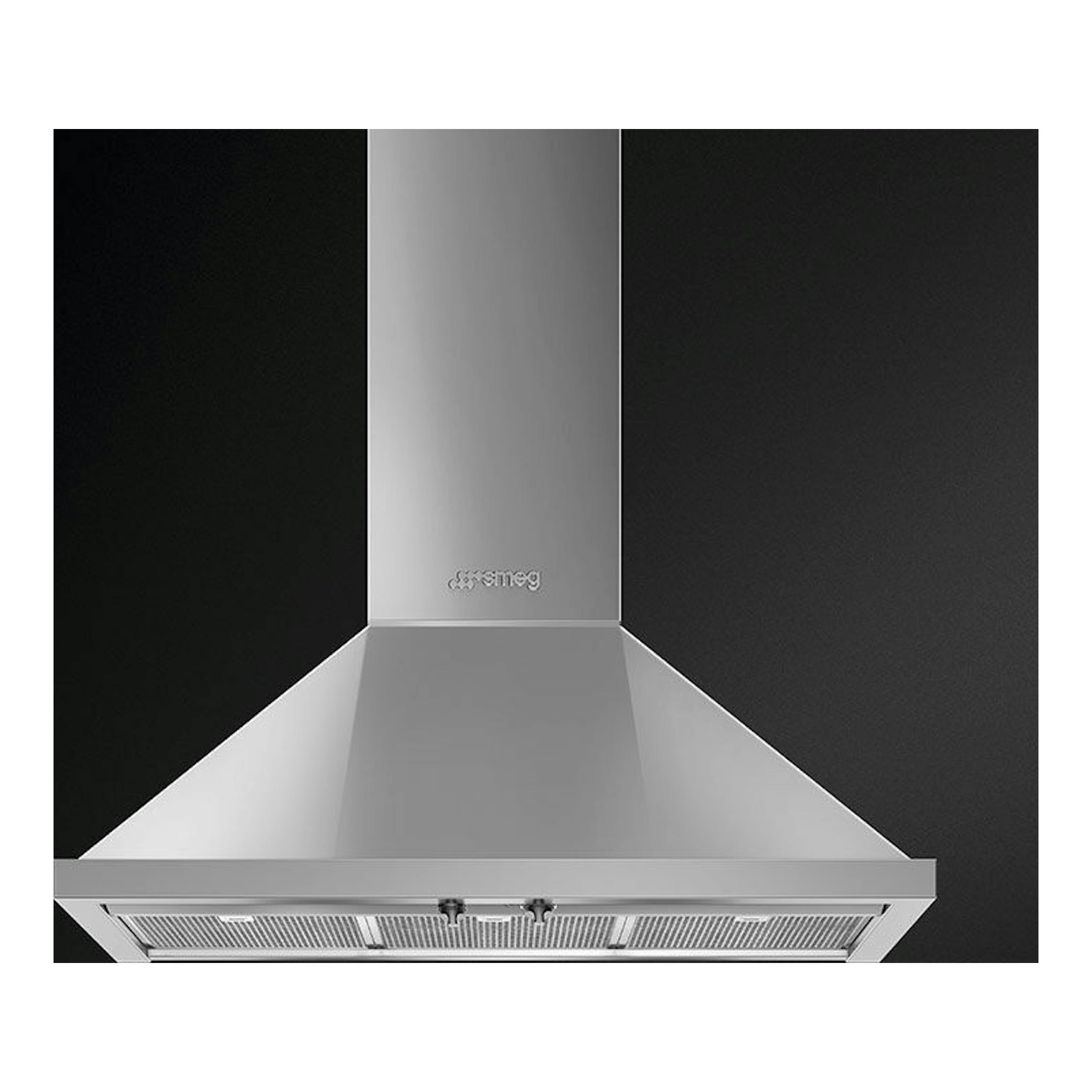 Campana decorativa Smeg KPF9X en acero inoxidable, vista frontal.