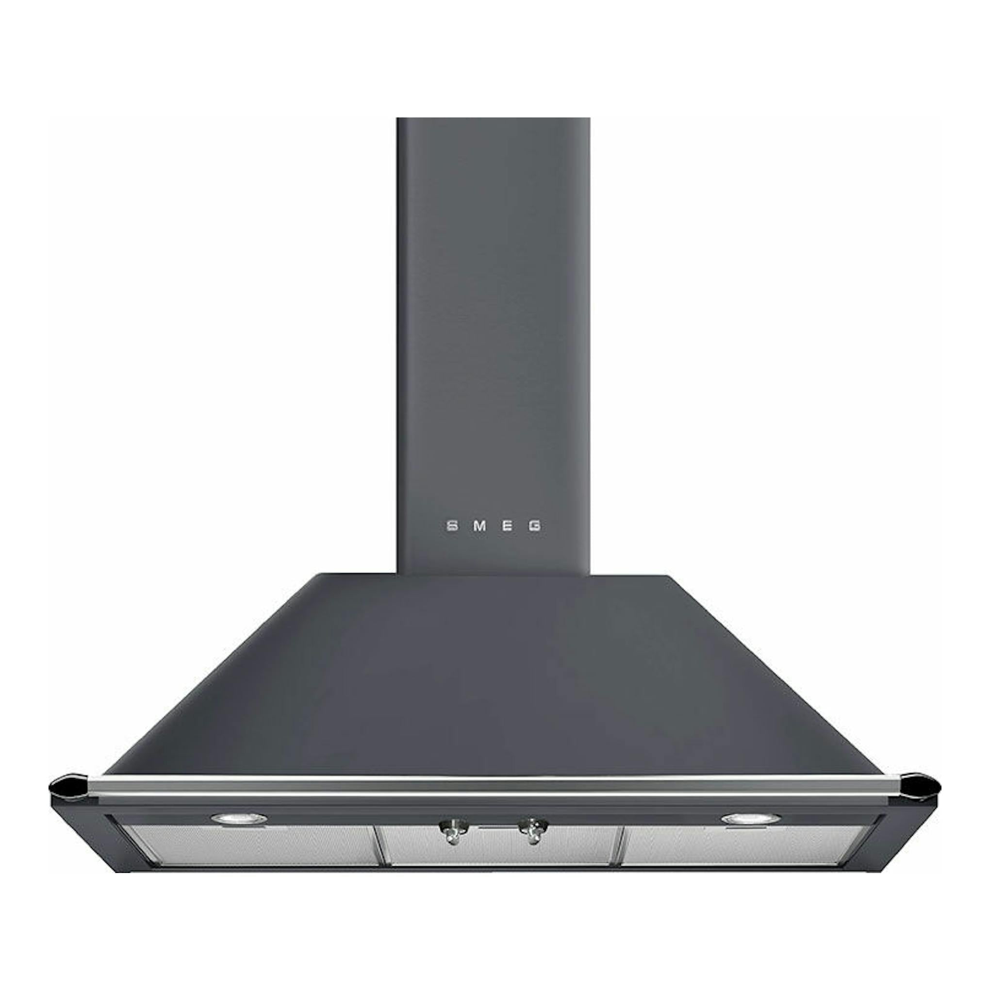 Campana decorativa Smeg KT90GRE gris, vista frontal.