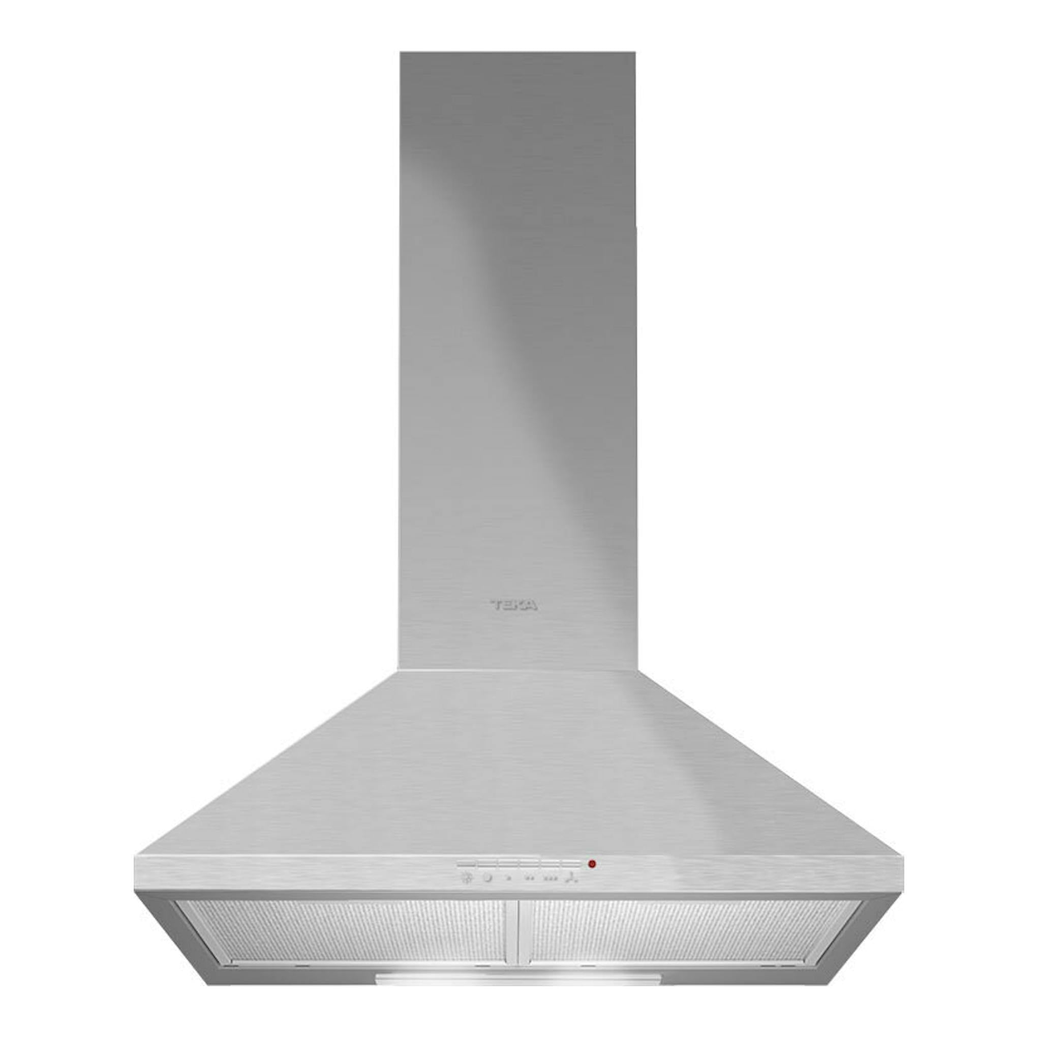 Campana decorativa Teka DBB70 Inox, vista frontal, en acero inoxidable con chimenea rectangular.