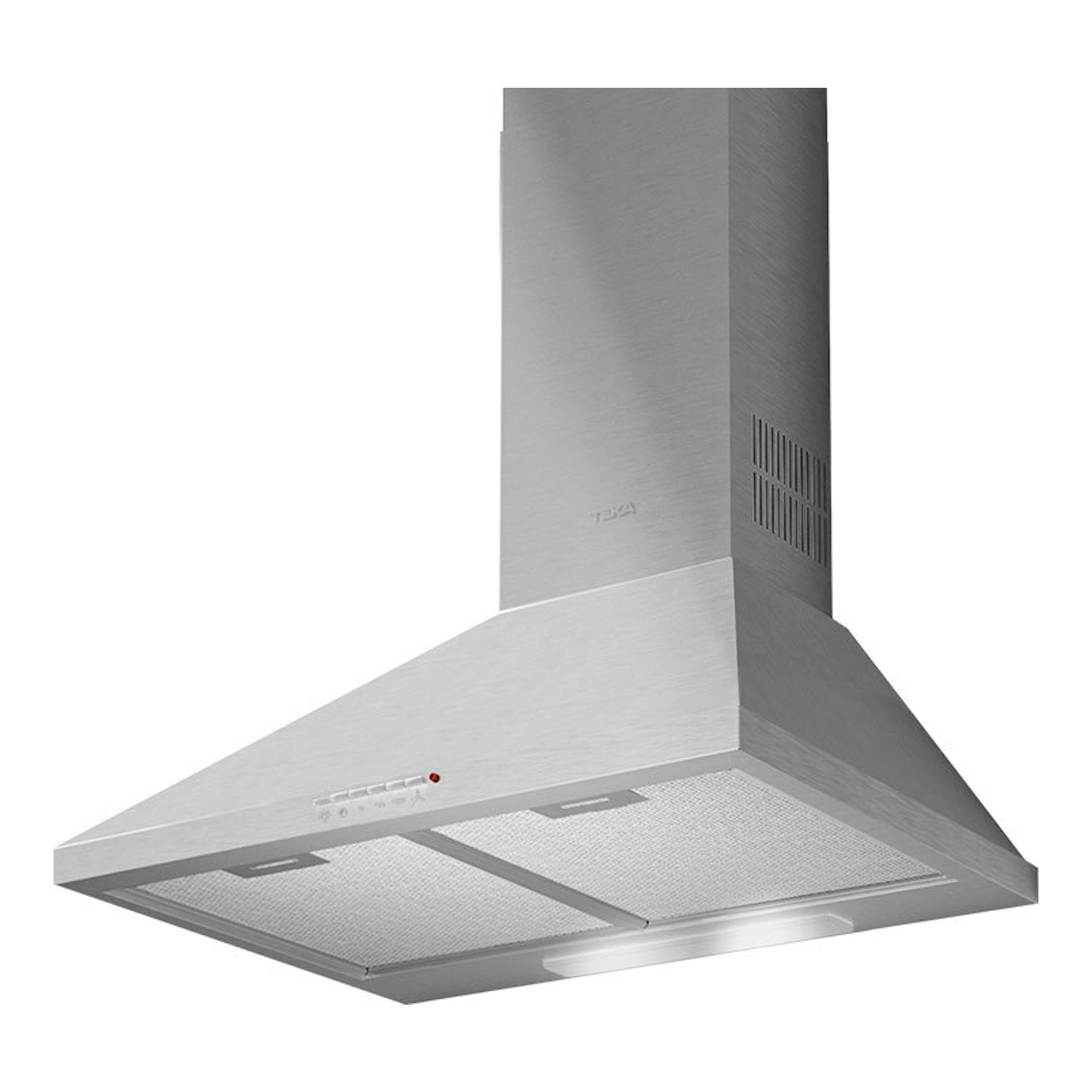 Campana decorativa Teka DBB70 Inox de acero inoxidable, vista en perspectiva inferior.
