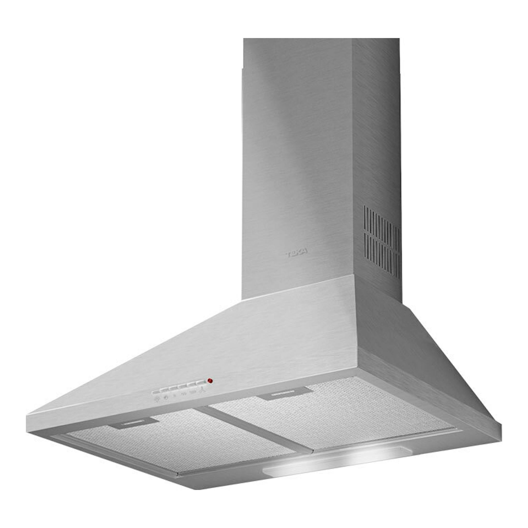 Campana decorativa Teka DBP 60 PRO Inox de acero inoxidable, vista en ángulo con filtros inferiores.