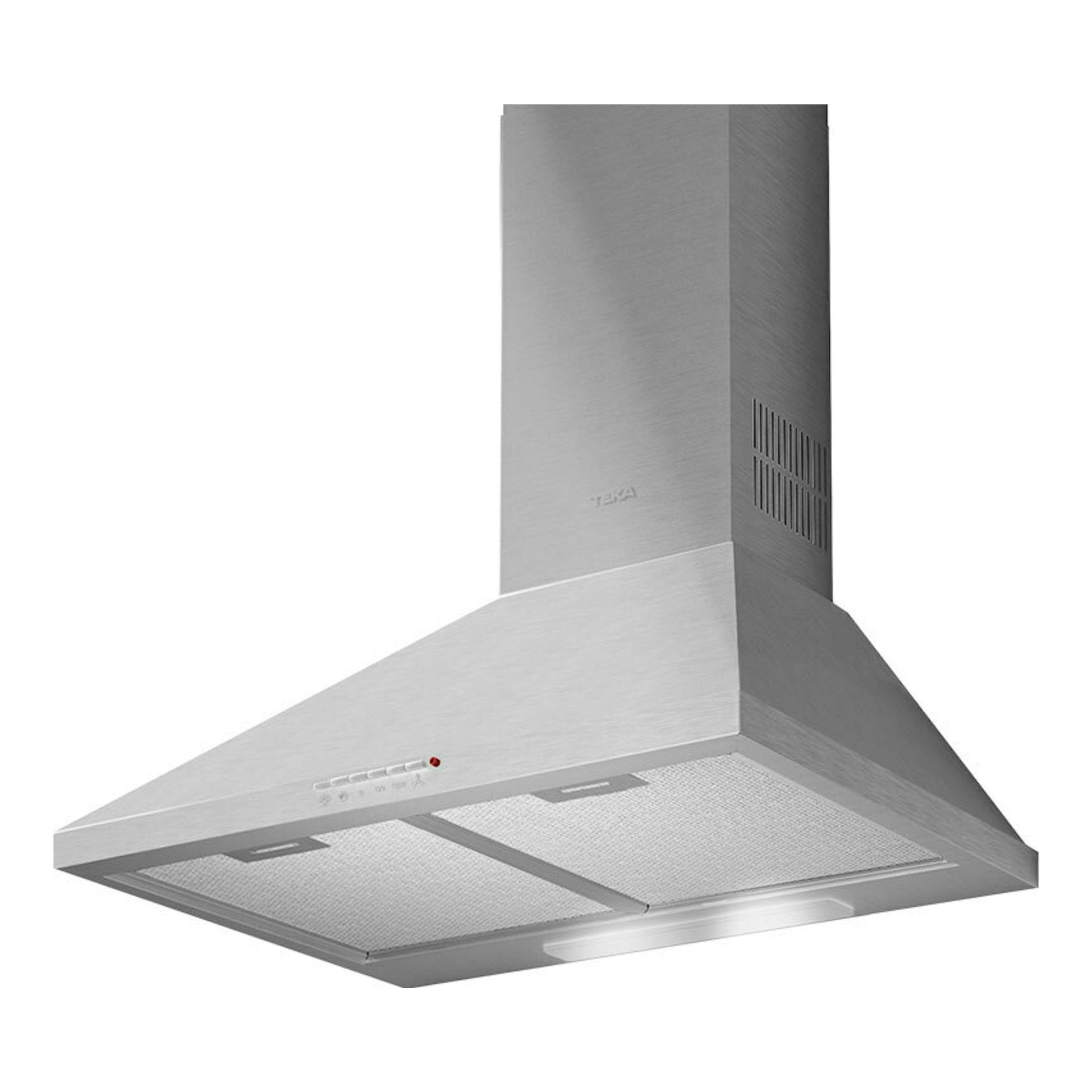 Campana extractora decorativa Teka DBP 70 PRO Inox, vista frontal inferior, en acero inoxidable.