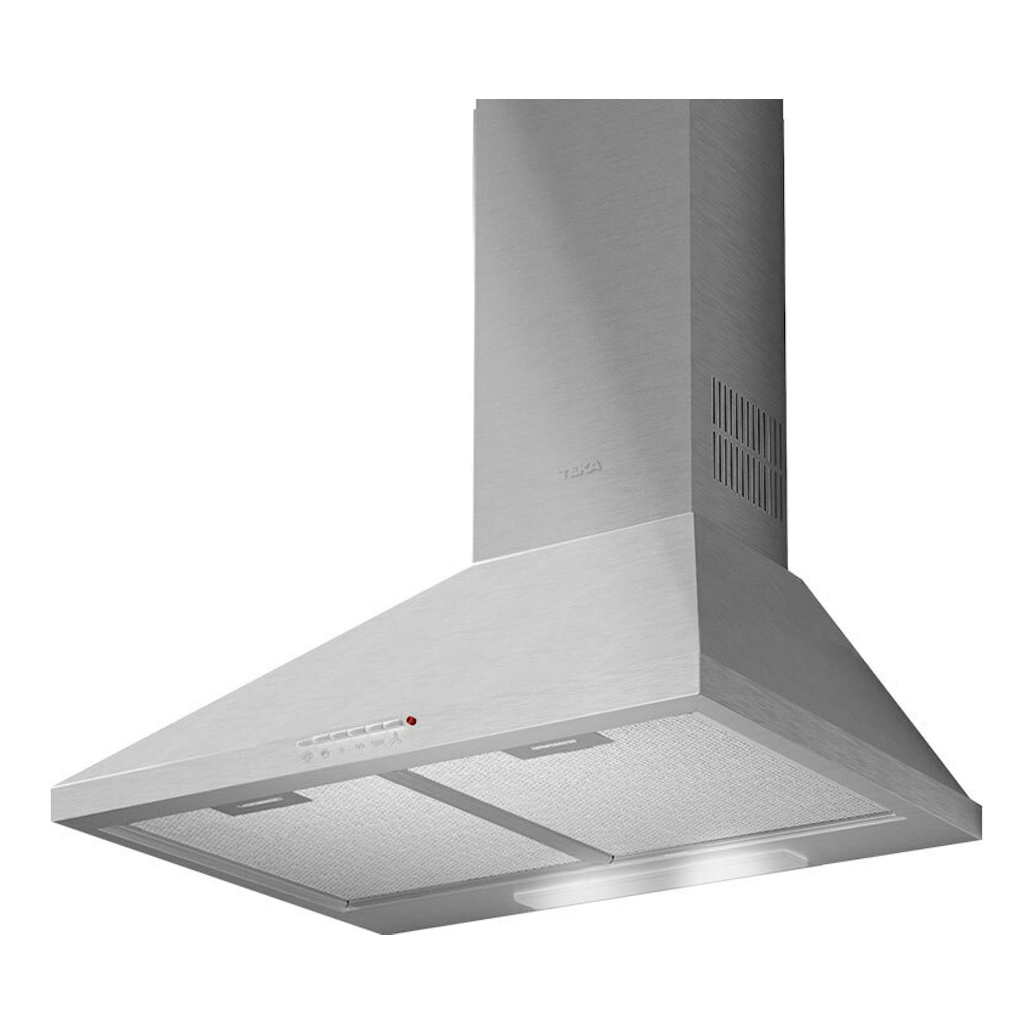 Campana extractora decorativa Teka DBP 70 PRO Inox, vista frontal inferior, en acero inoxidable.