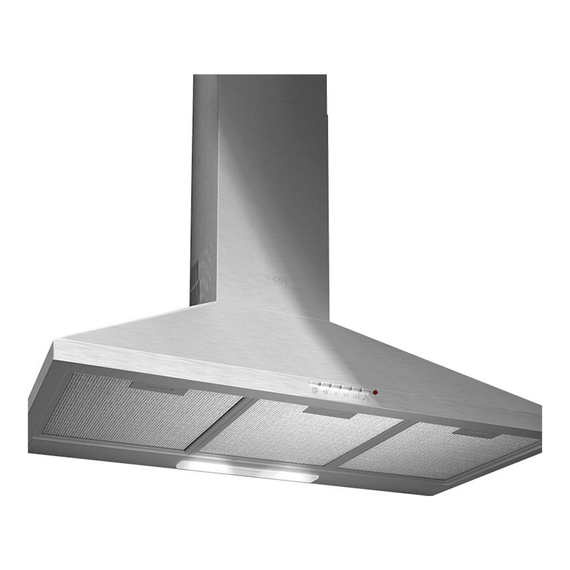 Campana extractora Teka DBP 90 PRO Inox, vista frontal en ángulo, acabado inoxidable con filtros metálicos.