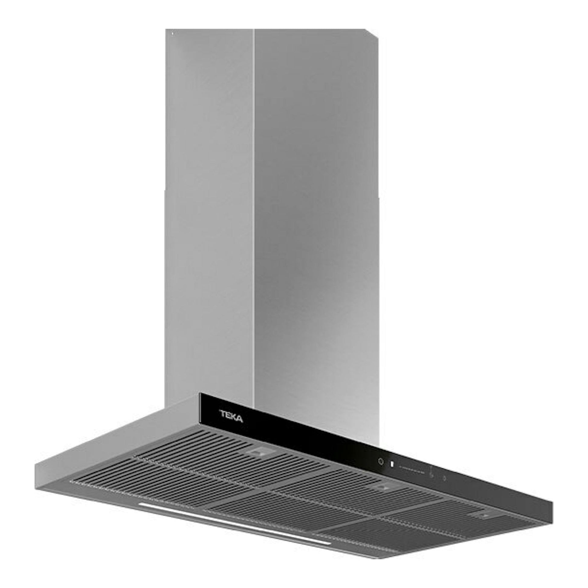 Campana extractora Teka DHP98760 Conect Inox de pared, en acero inoxidable, vista frontal inclinada.