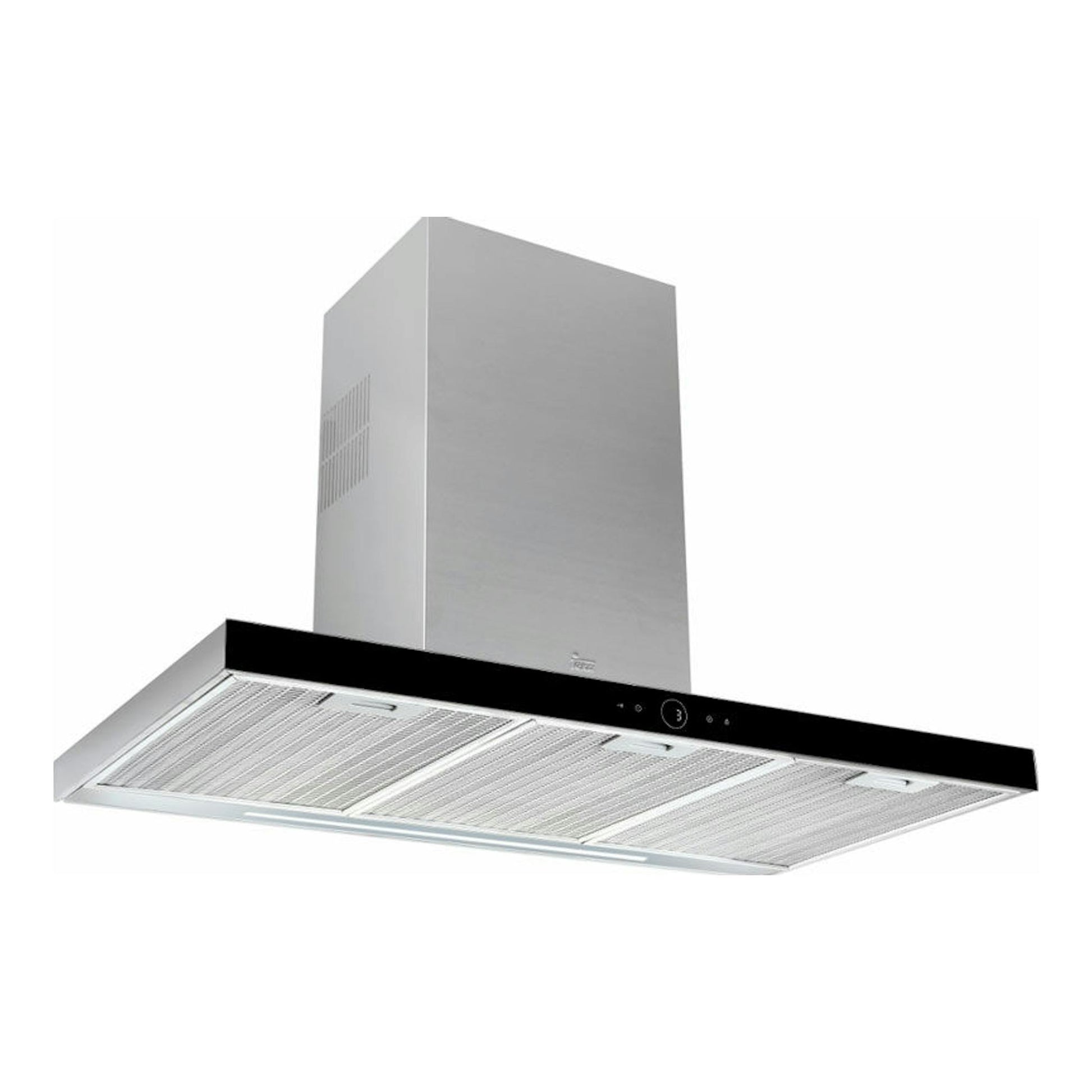 Campana decorativa Teka DLH 986 T negra, vista en ángulo, con cuerpo inoxidable y panel frontal negro.