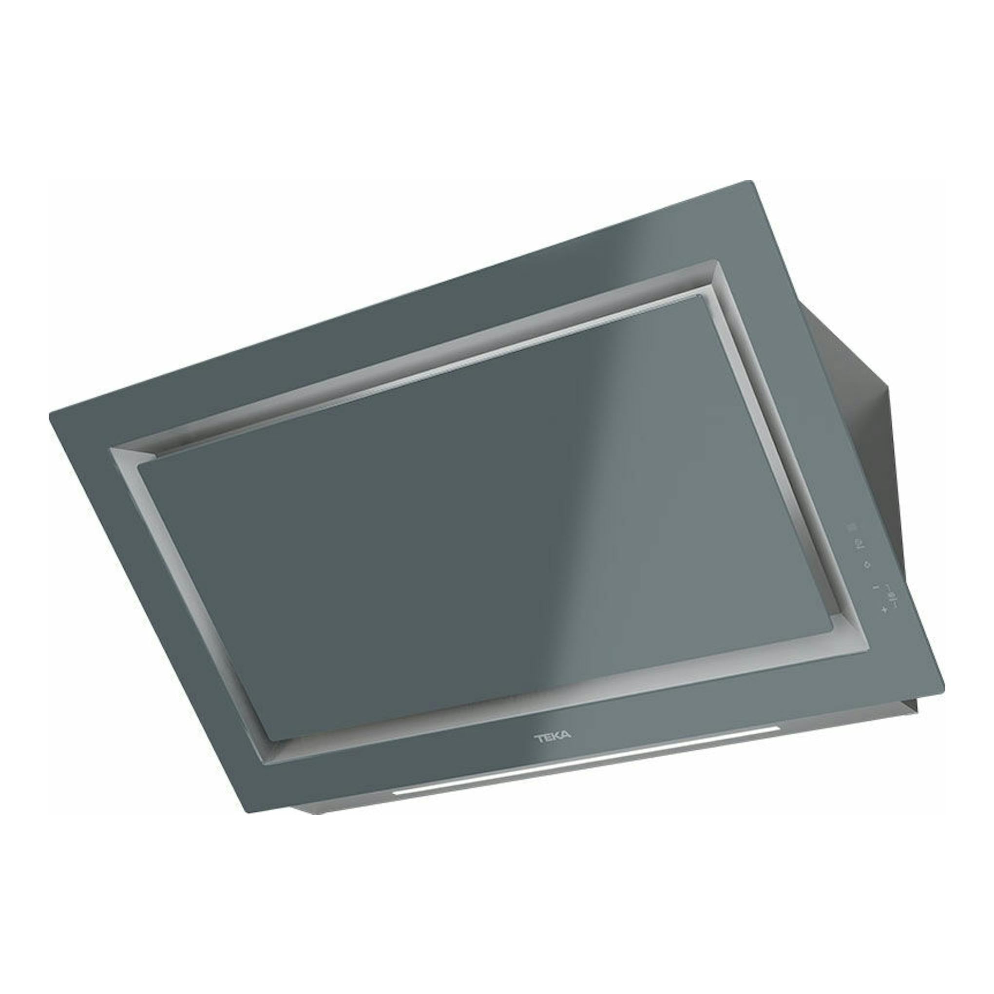 Campana decorativa Teka DLV98660TOS, gris Stone Grey, vista frontal inclinada.