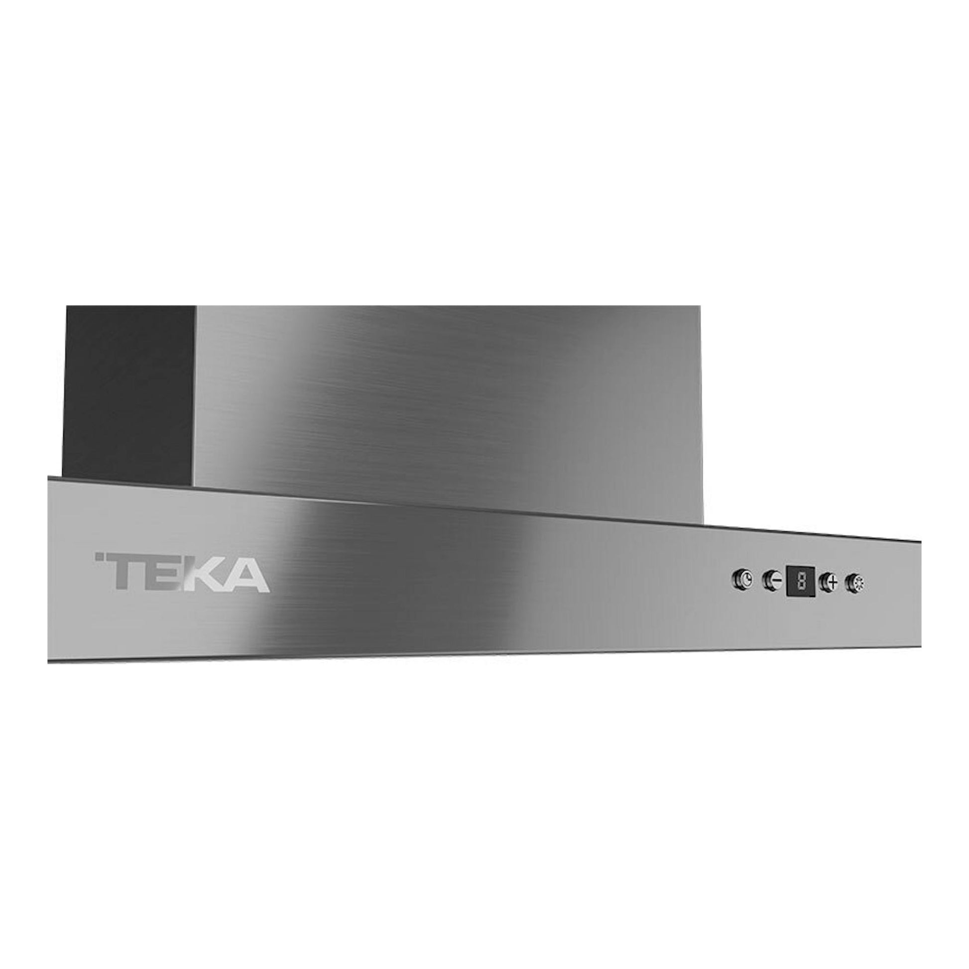 Campana decorativa Teka DSH686 Inox de acero inoxidable, vista frontal parcial con controles a la derecha.