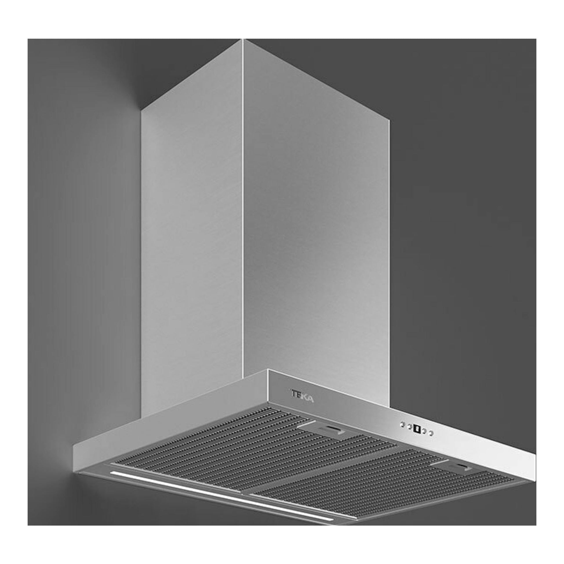 Campana decorativa Teka DSH686 Inox de pared, en acero inoxidable, vista frontal en ángulo.