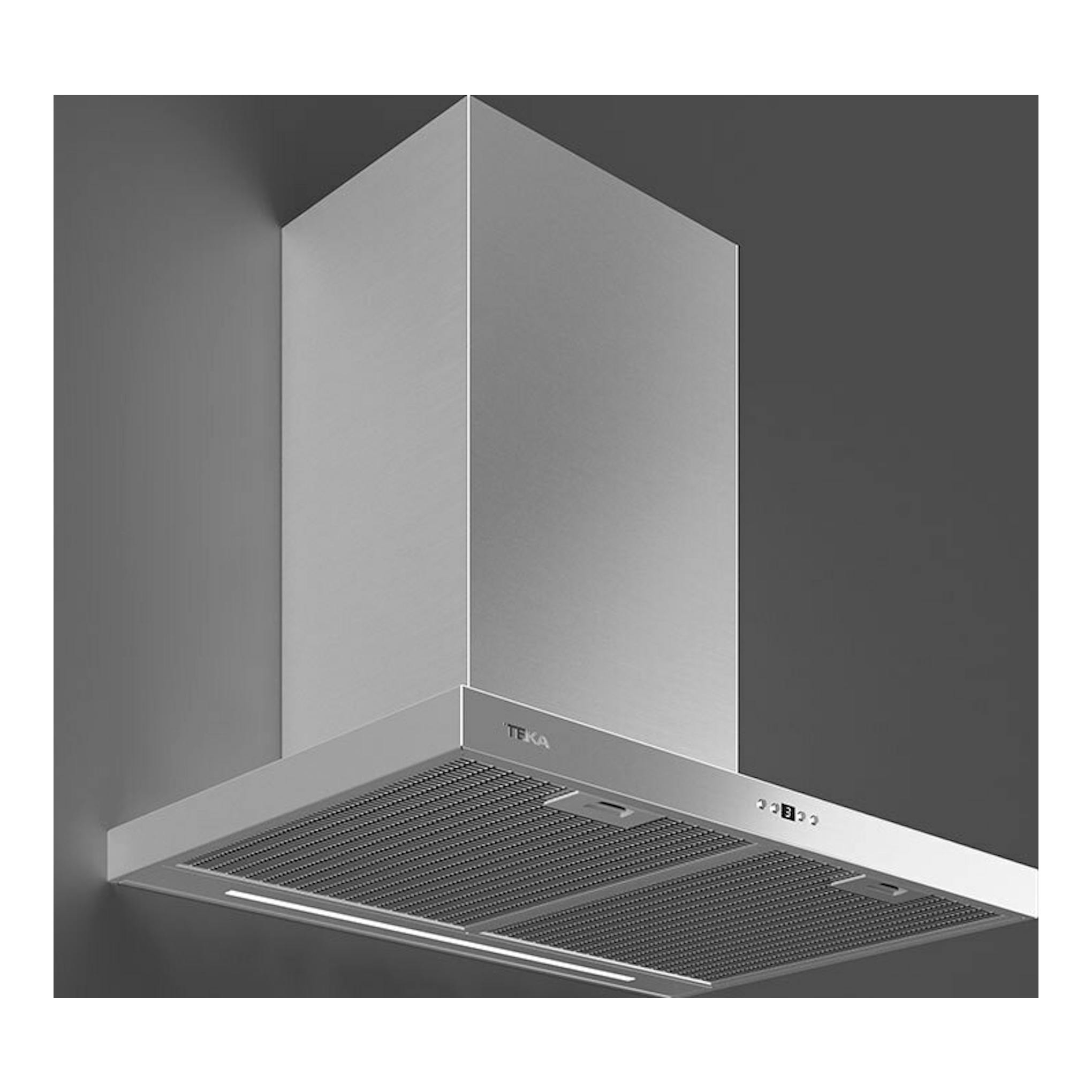 Campana decorativa Teka DSH786 Inox, vista en ángulo, acabado acero inoxidable.