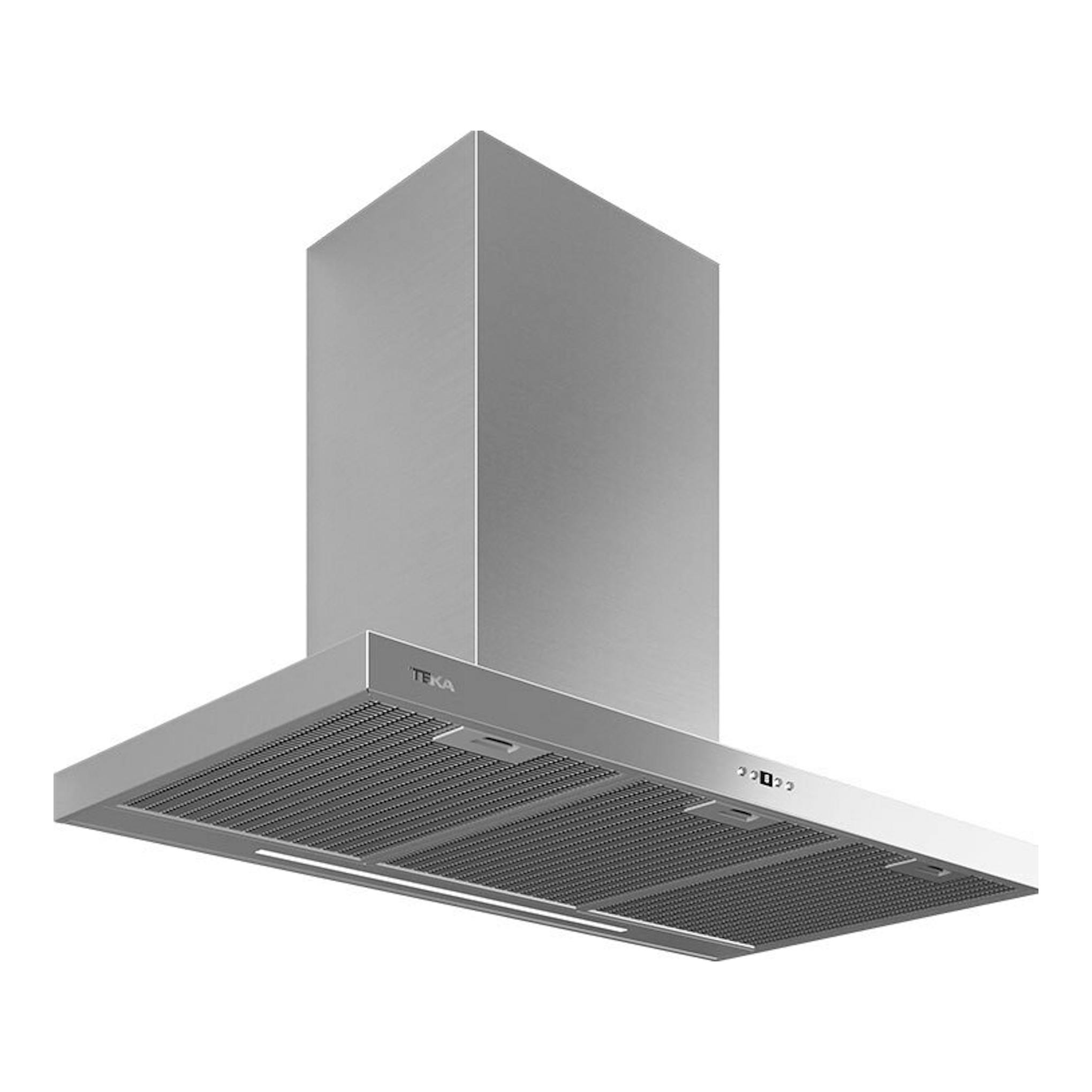 Campana decorativa Teka DSH986 Inox de acero inoxidable, vista frontal en ángulo.