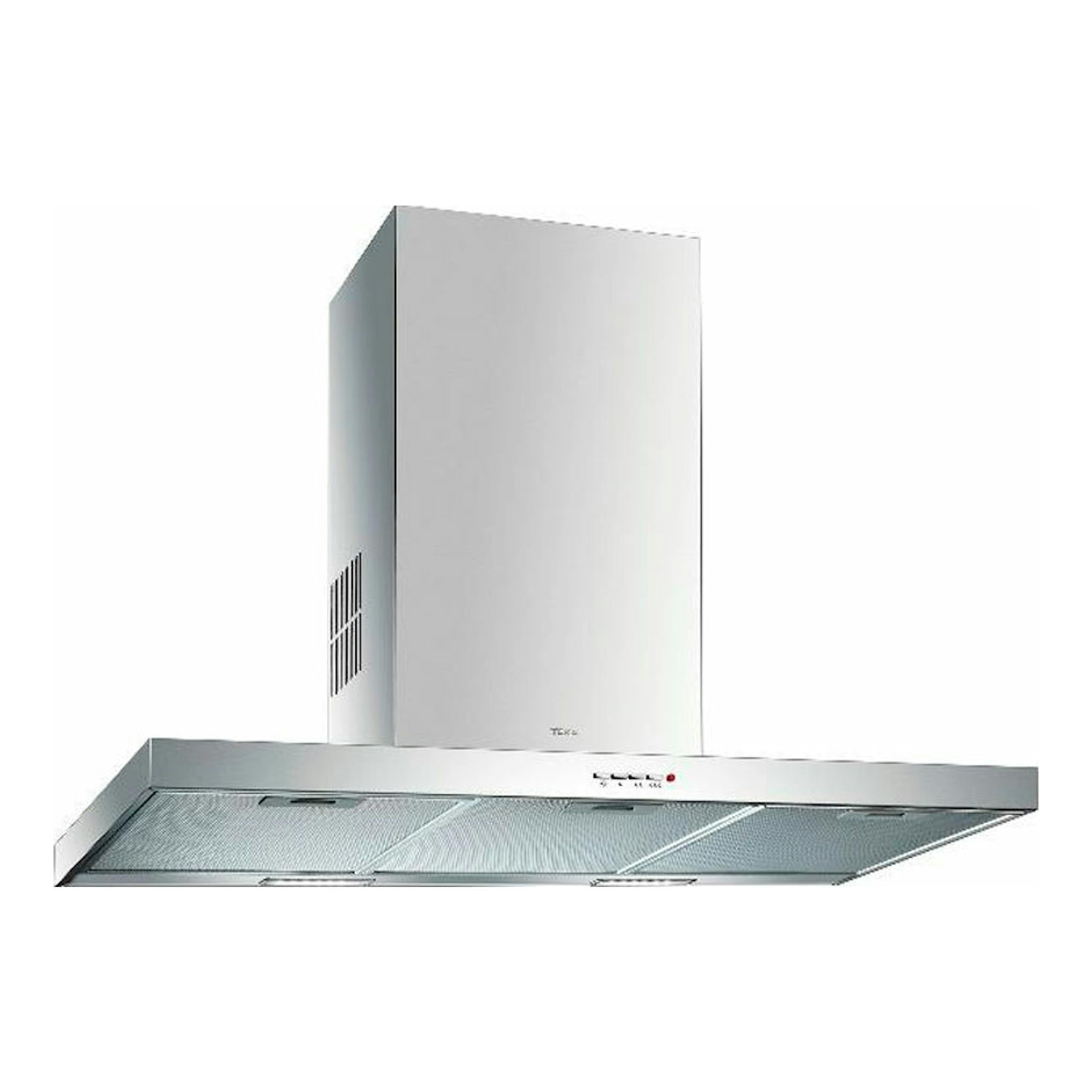 Campana decorativa Teka DSJ 950 Inox de acero inoxidable, vista frontal en ángulo sobre fondo blanco.