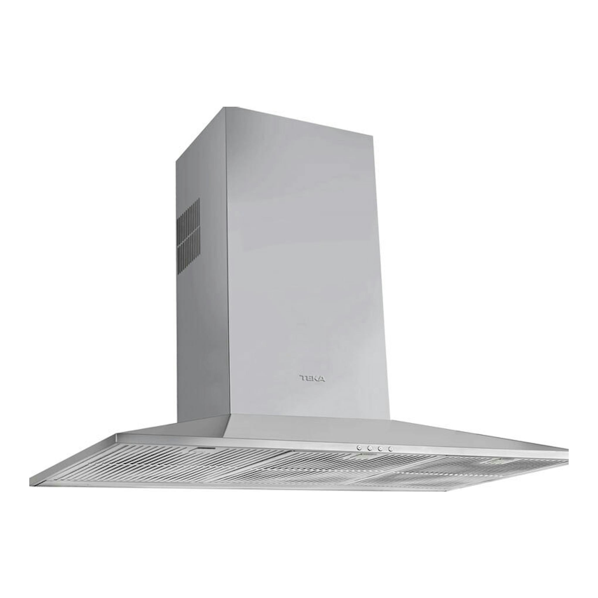 Campana decorativa Teka DSS 985 Inox, acabado inox, vista frontal en ángulo sobre fondo blanco.
